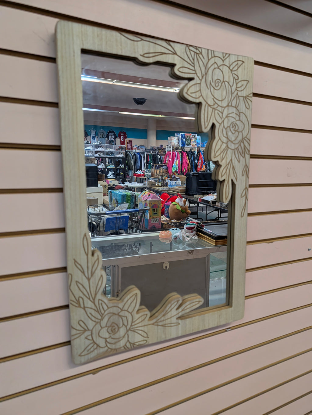 Floral Wood Framed Wall Mirror 17x25 Decor