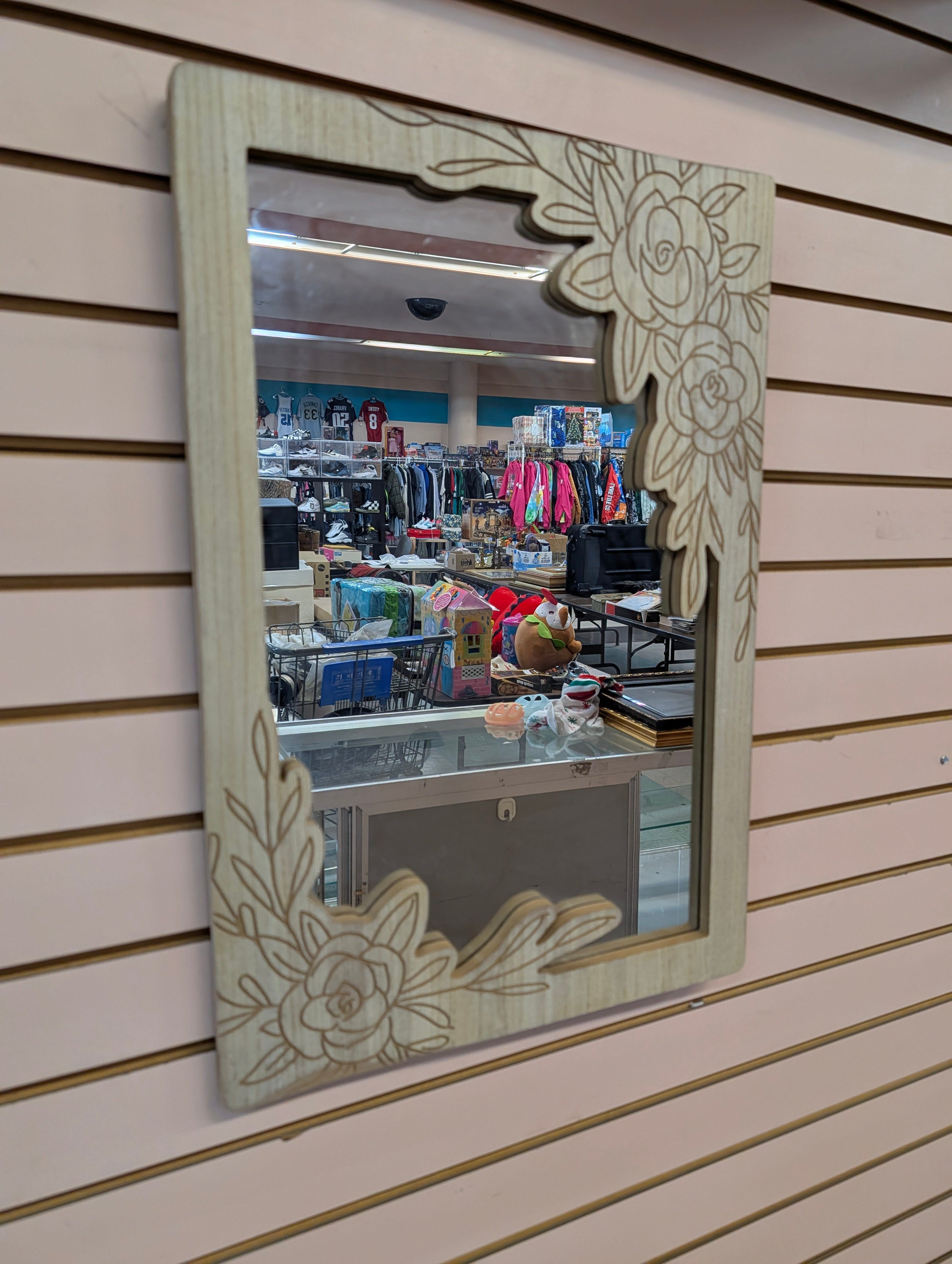 Floral Wood Framed Wall Mirror 17x25 Decor