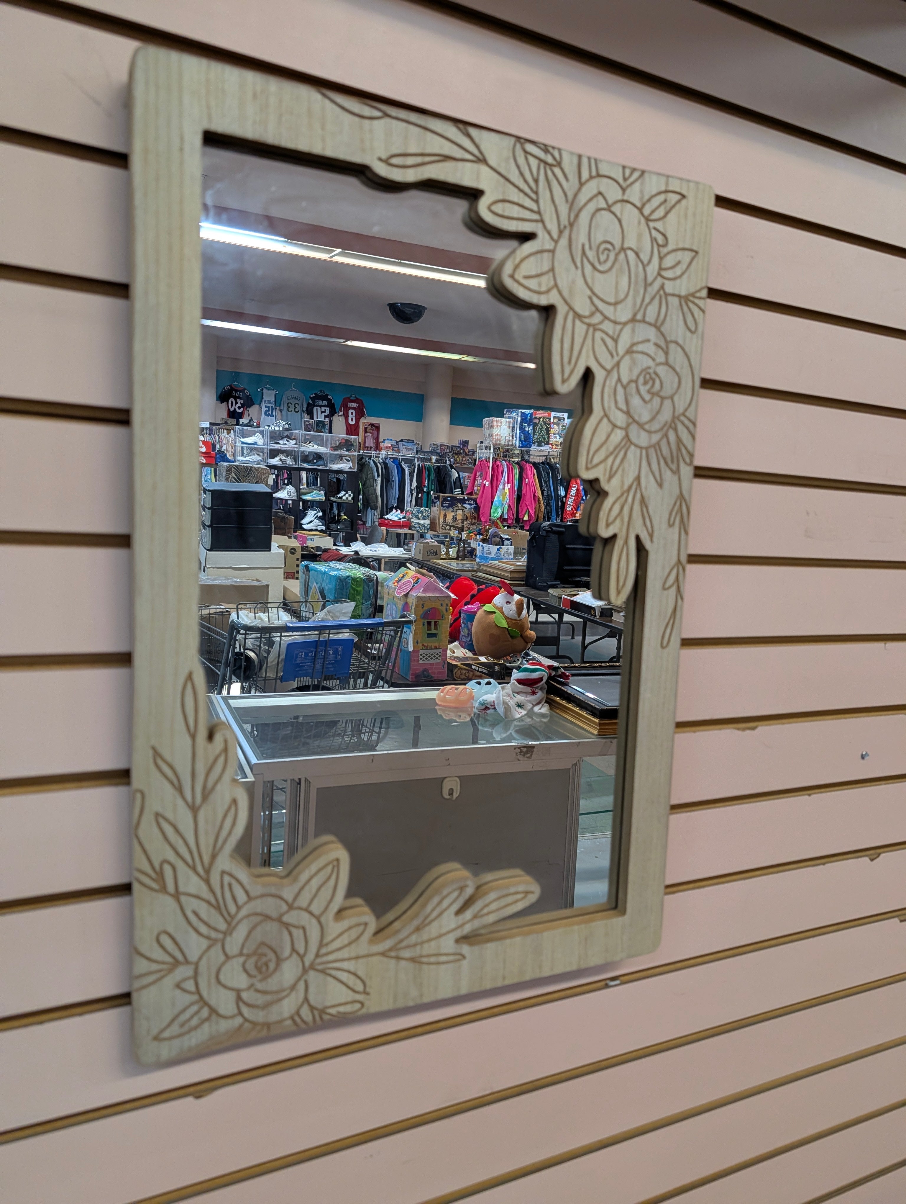 Floral Wood Framed Wall Mirror 17x25 Decor