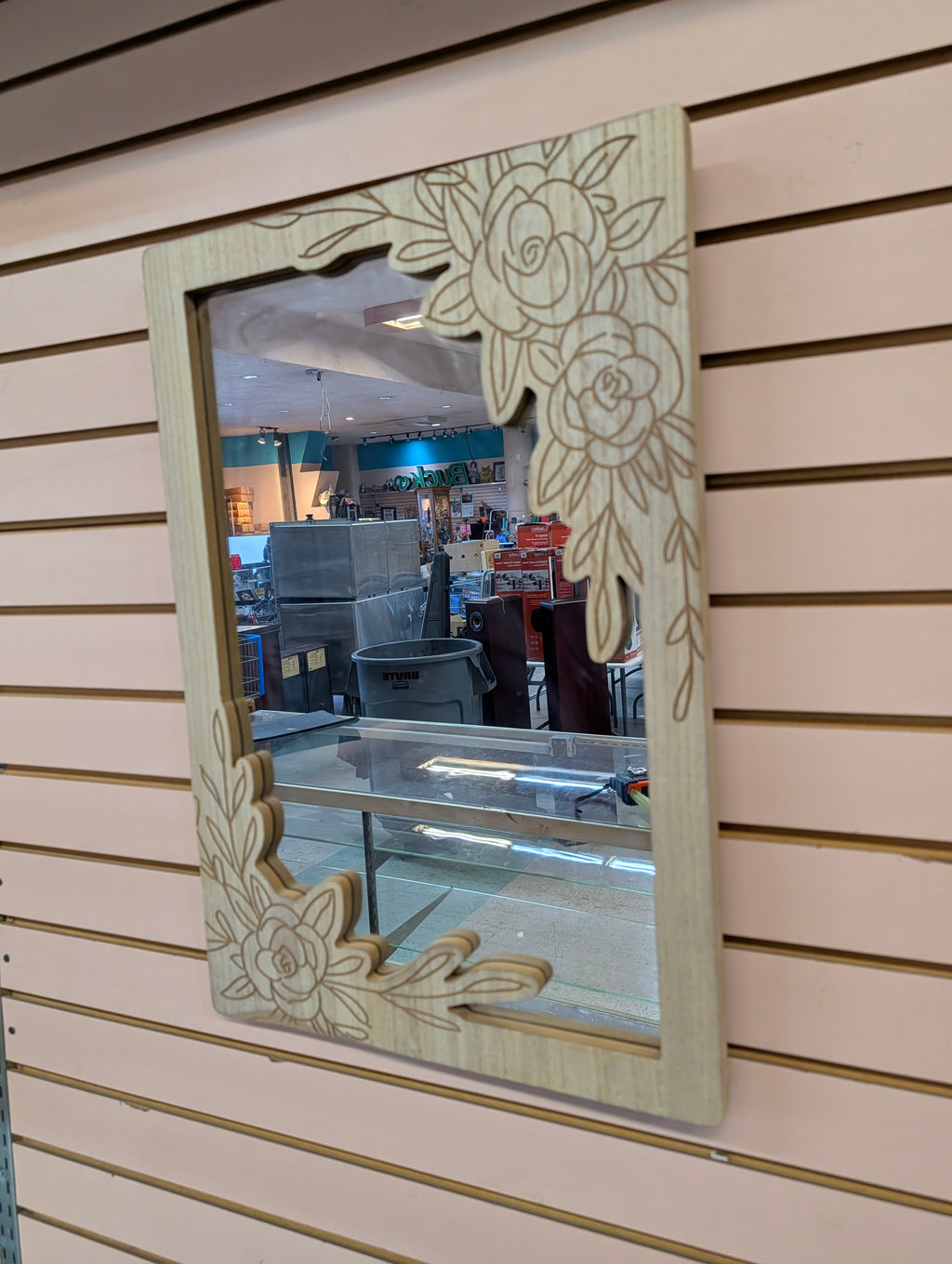 Floral Wood Framed Wall Mirror 17x25 Decor