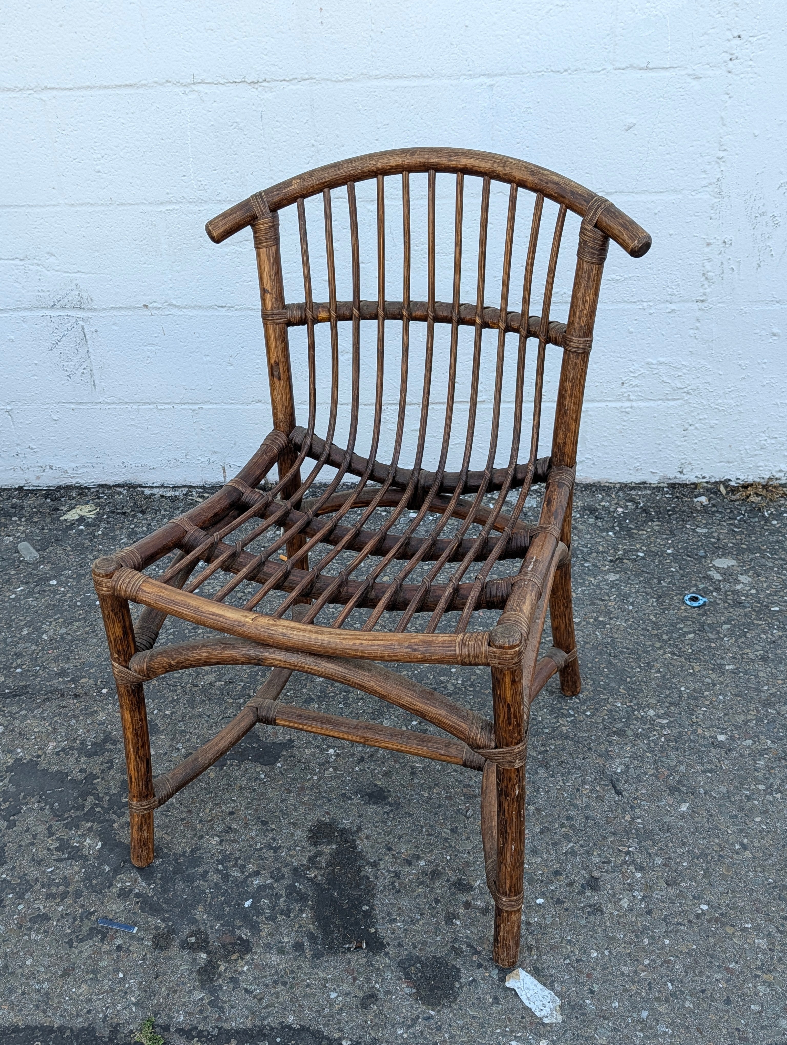 Vintage Rattan Cane Accent Chair Curved Back Wicker Armchair Boho Decor