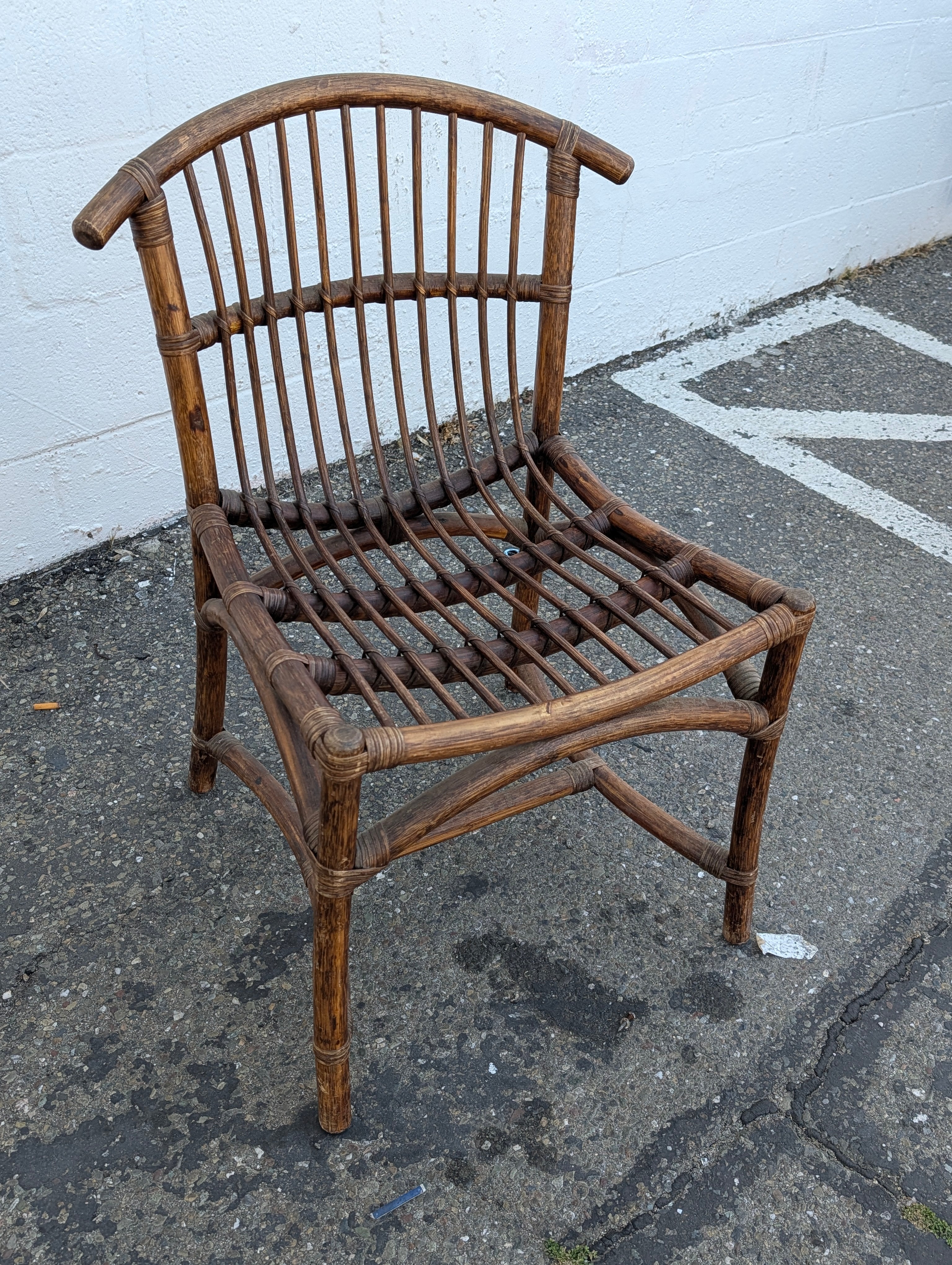 Vintage Rattan Cane Accent Chair Curved Back Wicker Armchair Boho Decor