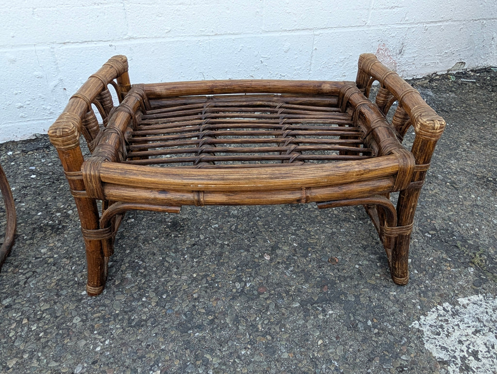 Vintage Rattan Ottoman Footstool Wicker Bamboo Stool Boho Accent Furniture