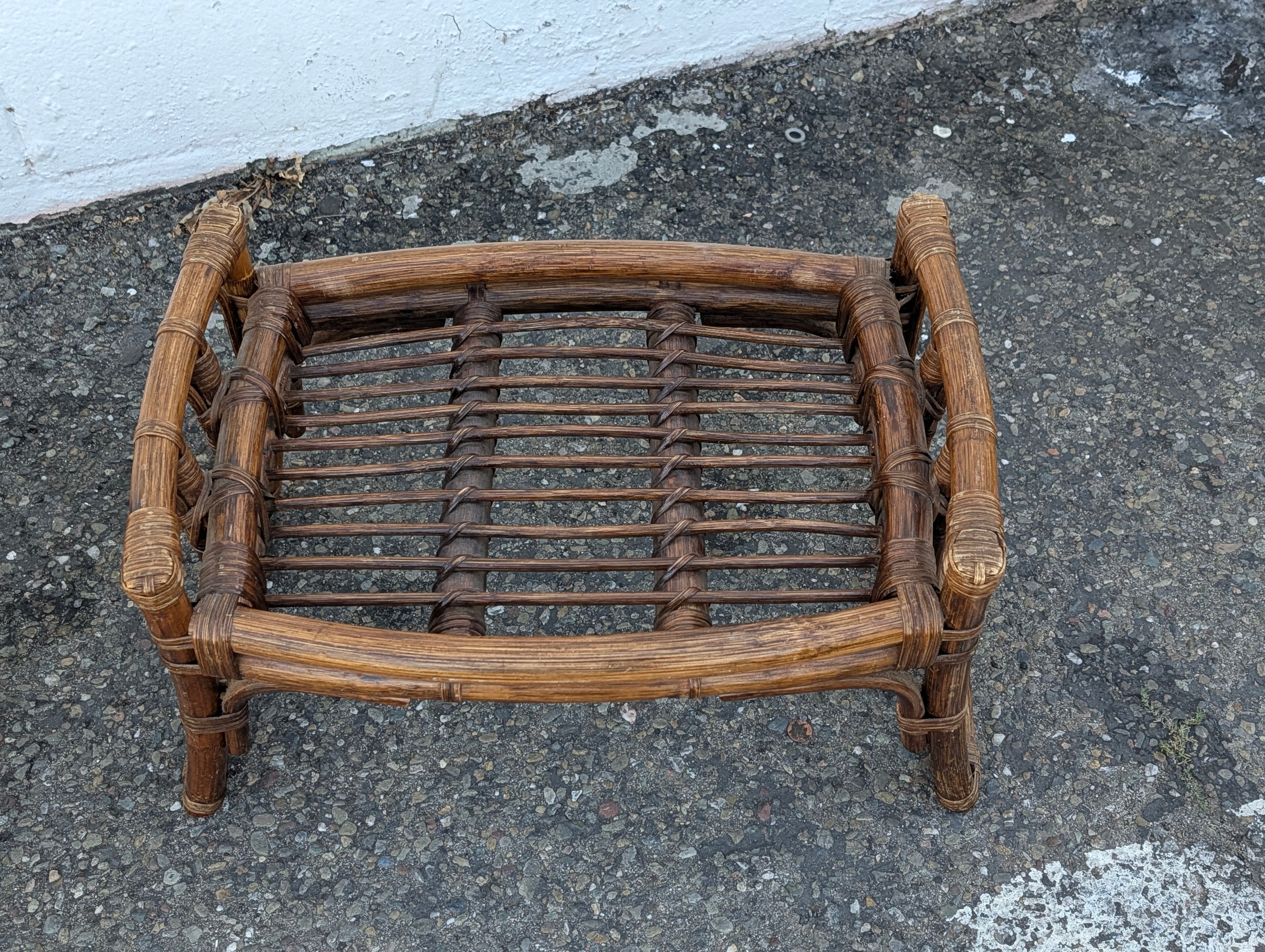 Vintage Rattan Ottoman Footstool Wicker Bamboo Stool Boho Accent Furniture