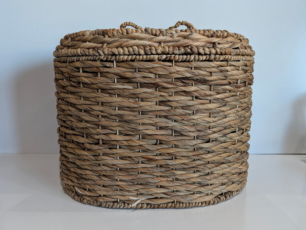 Woven Water Hyacinth Storage Basket With Lid Natural Boho Organizer Bin