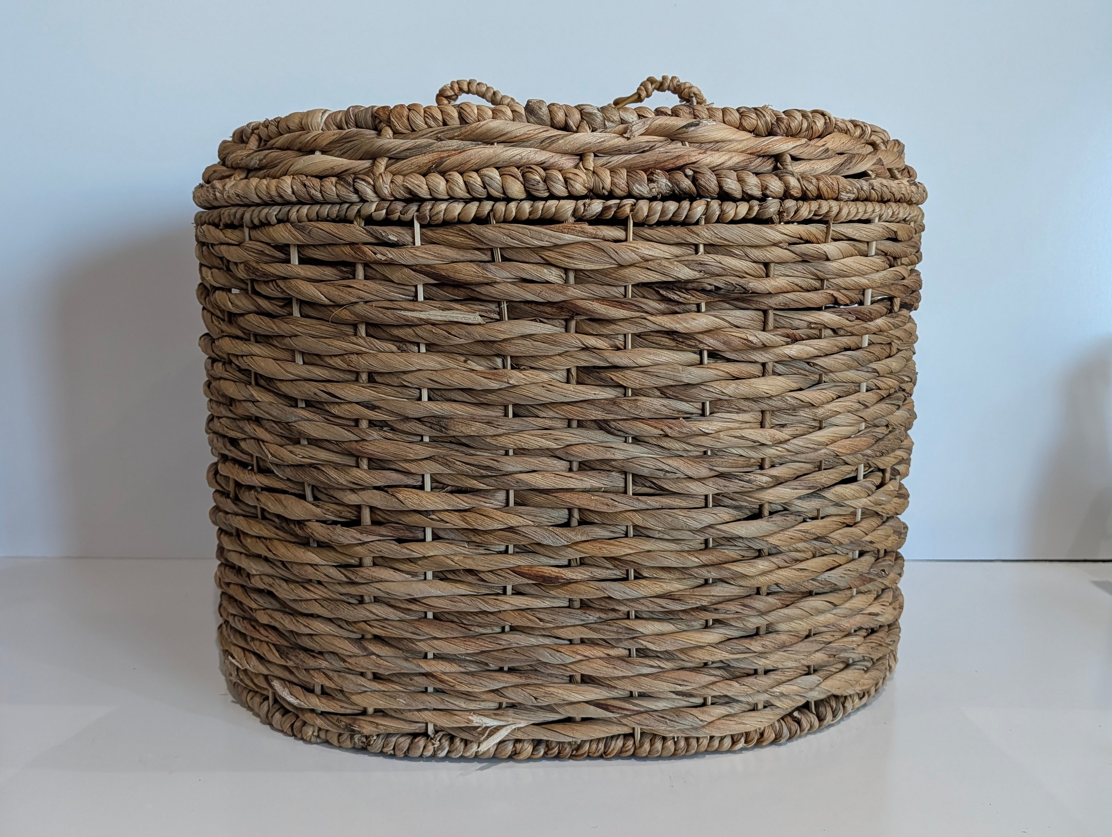 Woven Water Hyacinth Storage Basket With Lid Natural Boho Organizer Bin