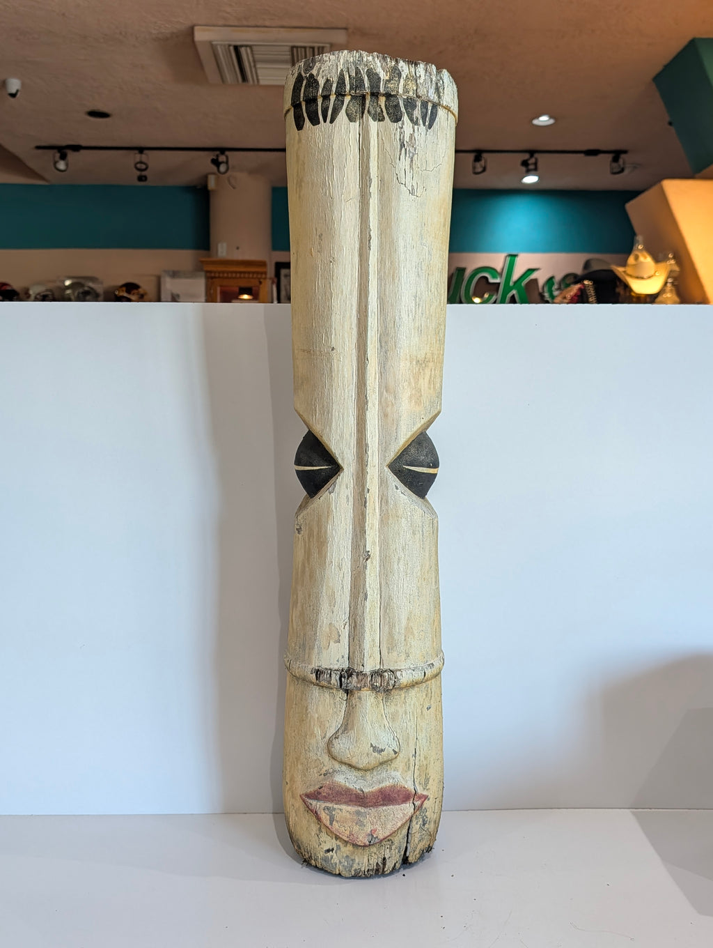 Hand Carved Wooden Tribal Mask Wall Decor Primitive Tiki Folk Art Sculpture