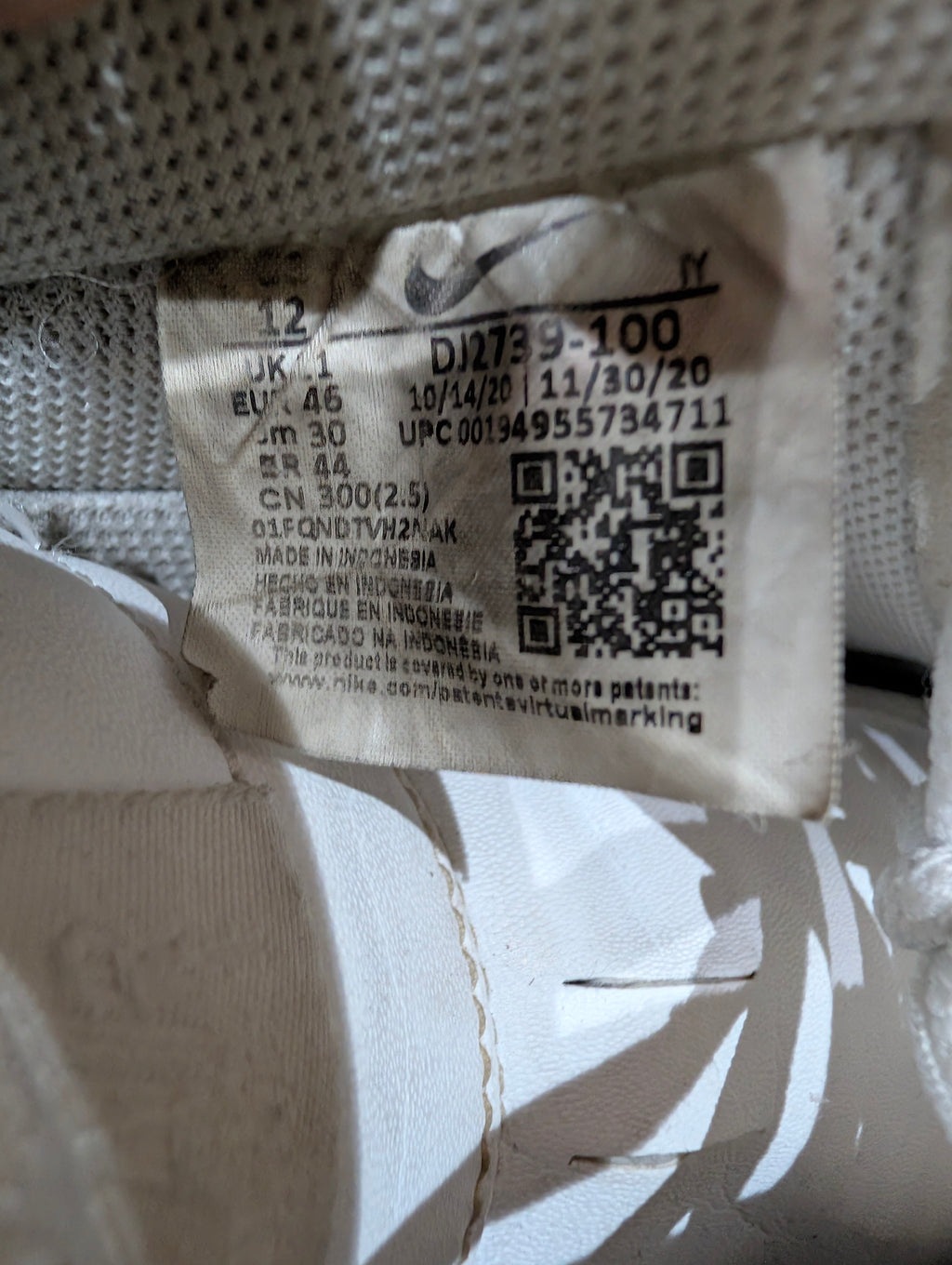 Nike Air Force 1 Low White Gum Sole Men’s Size 12 Leather Sneakers Shoes
