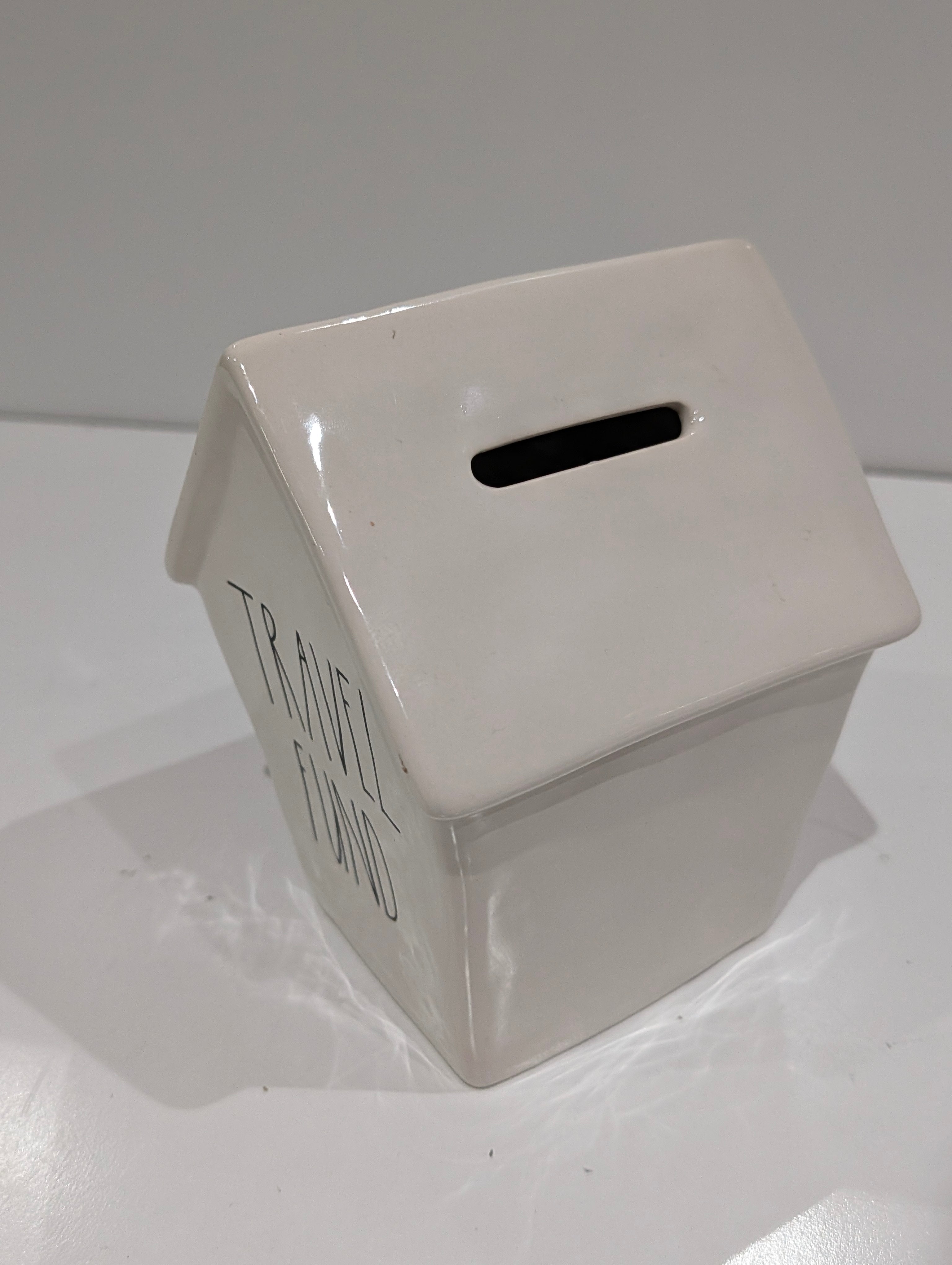 Rae Dunn Travel Fund Ceramic House Coin Bank Magenta Artisan Collection Decor