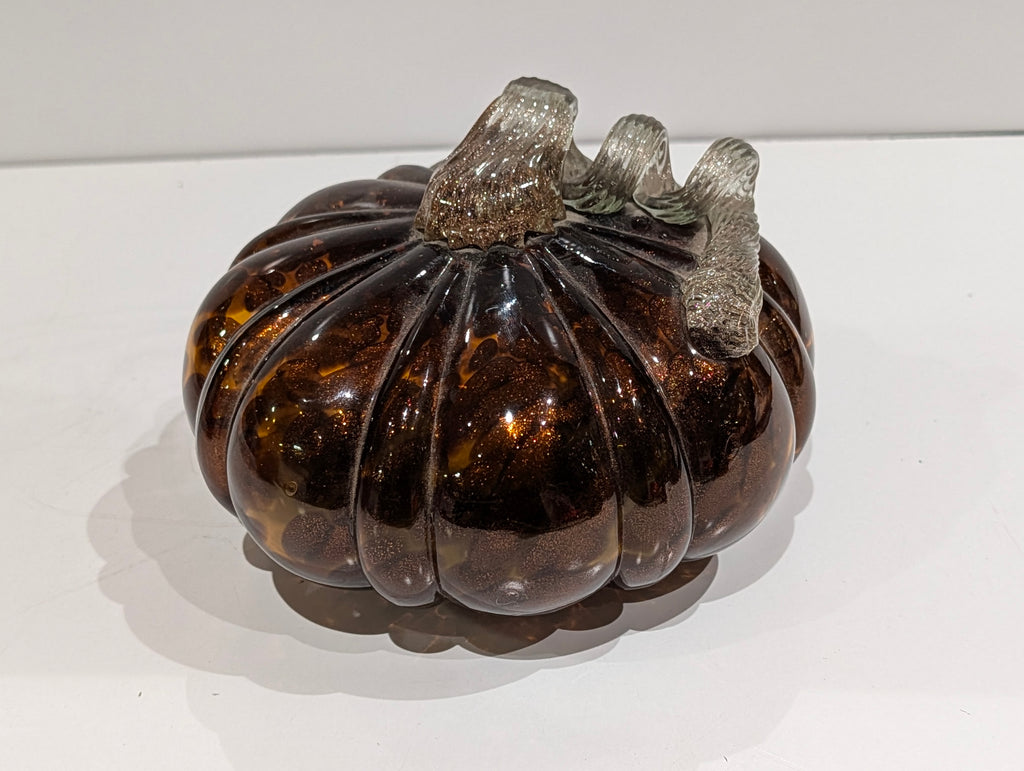 Amber Glass Pumpkin LED Light Decorative Fall Harvest Glitter Swirl Accent