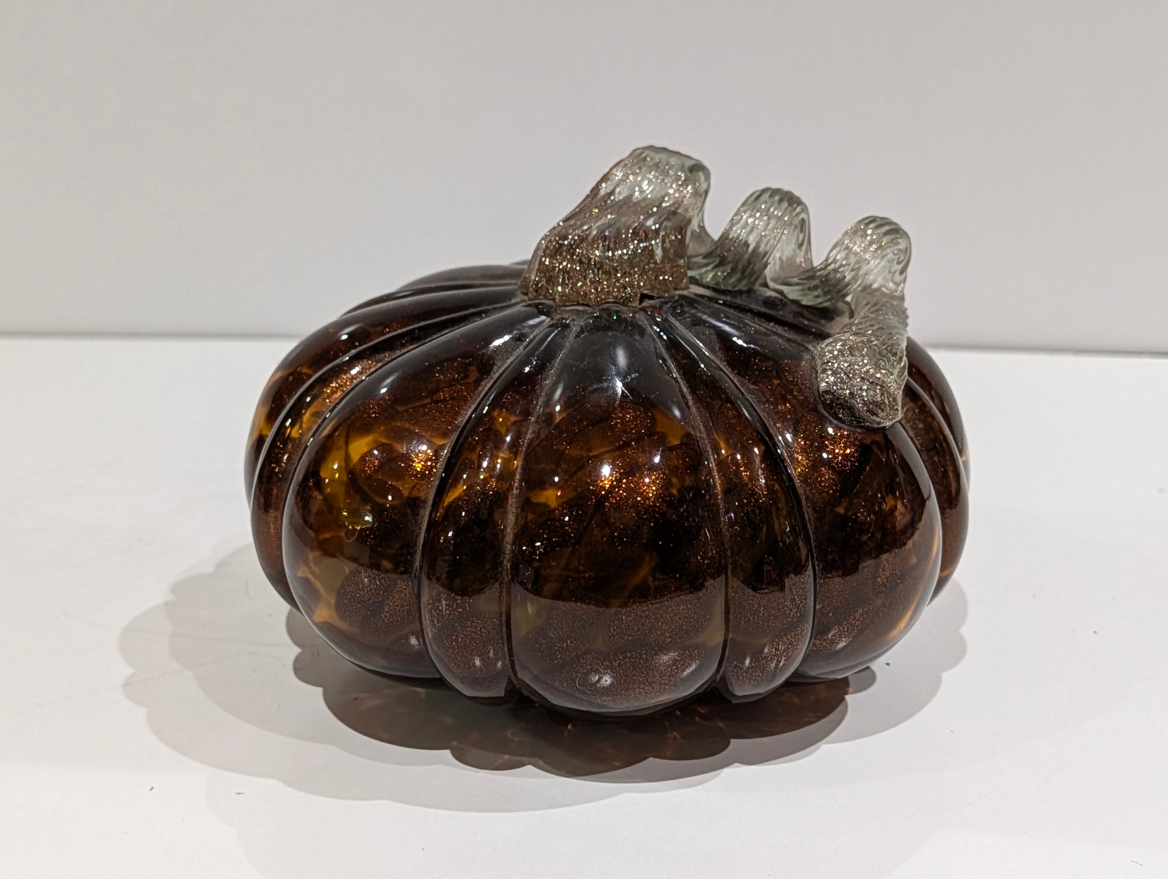 Amber Glass Pumpkin LED Light Decorative Fall Harvest Glitter Swirl Accent