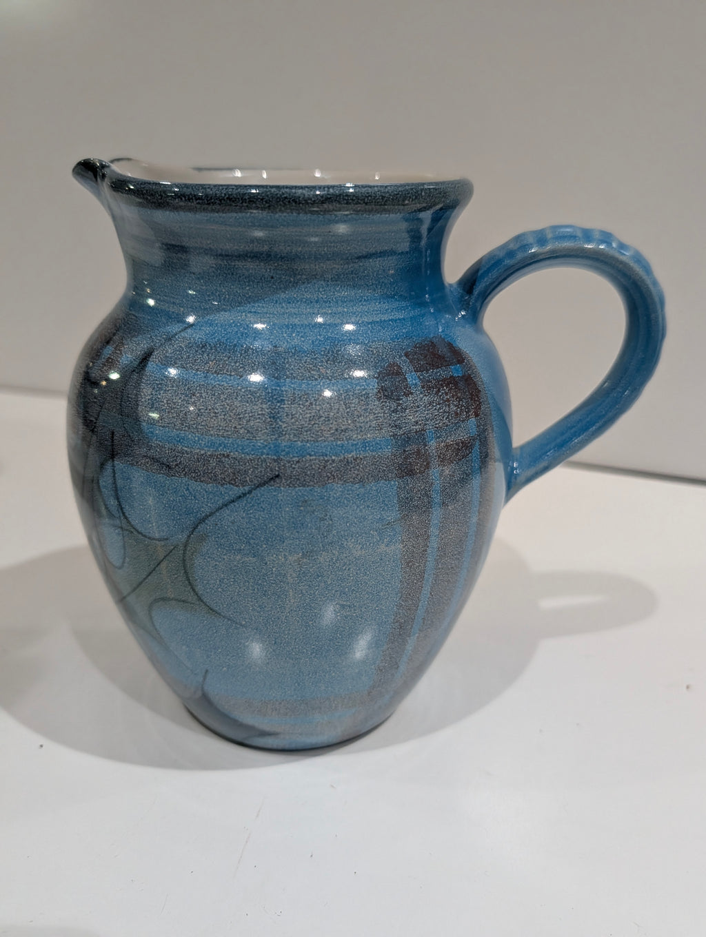 Vintage Scottish Pottery Blue Glazed Creamer Pitcher 6.5 Inch Handcrafted