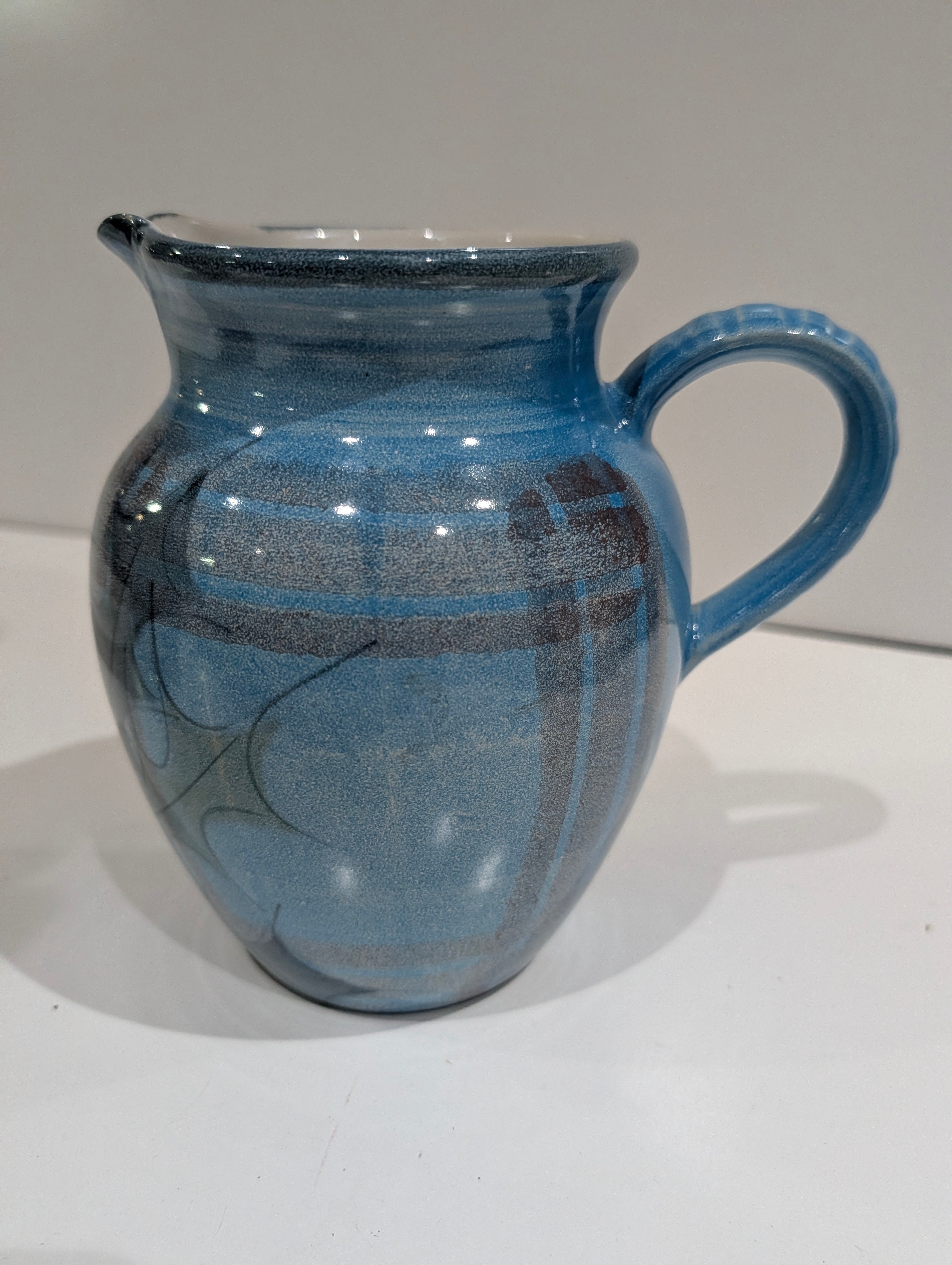 Vintage Scottish Pottery Blue Glazed Creamer Pitcher 6.5 Inch Handcrafted