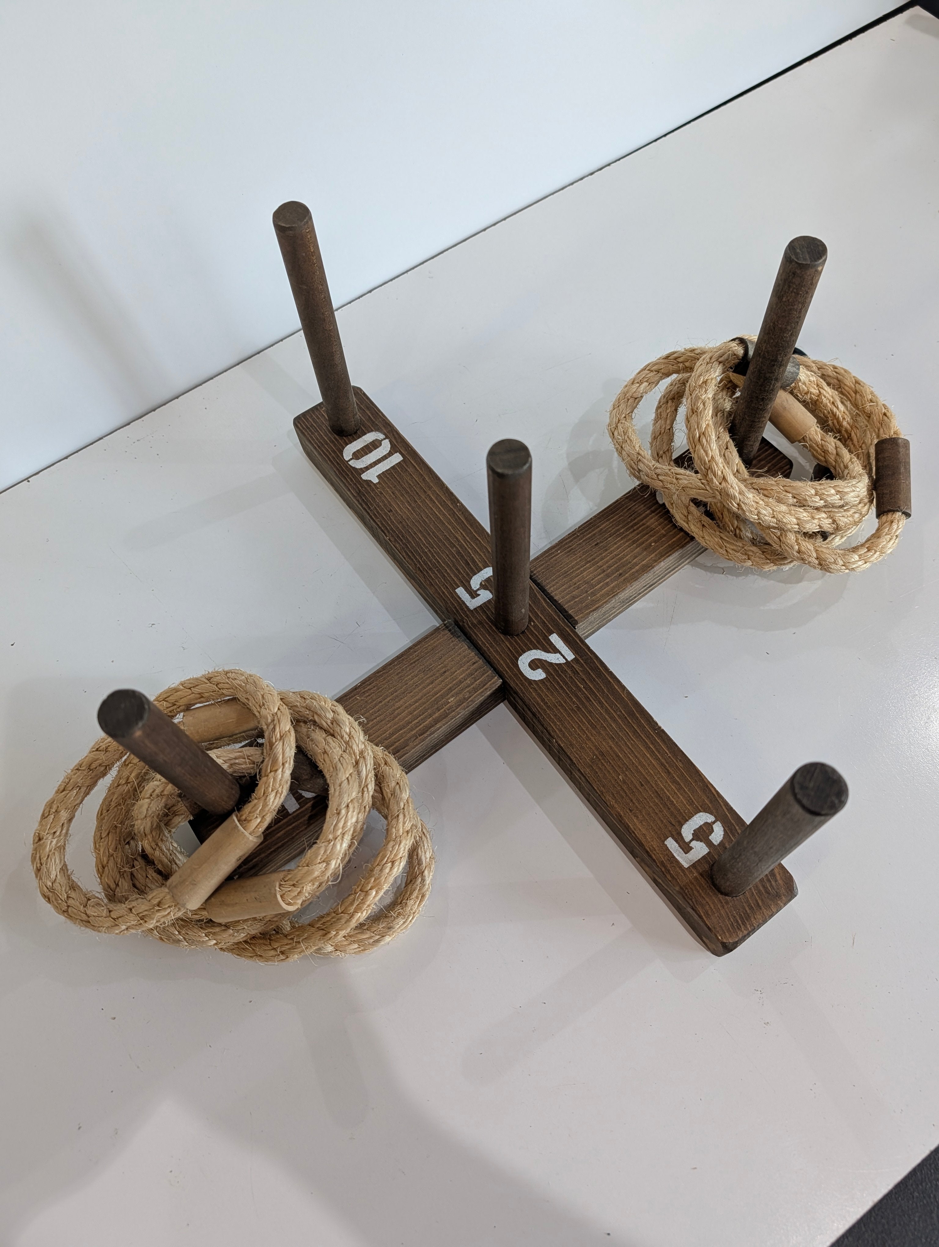 Wooden Ring Toss Game Set Rope Rings Peg Board Yard Game Rustic Decor