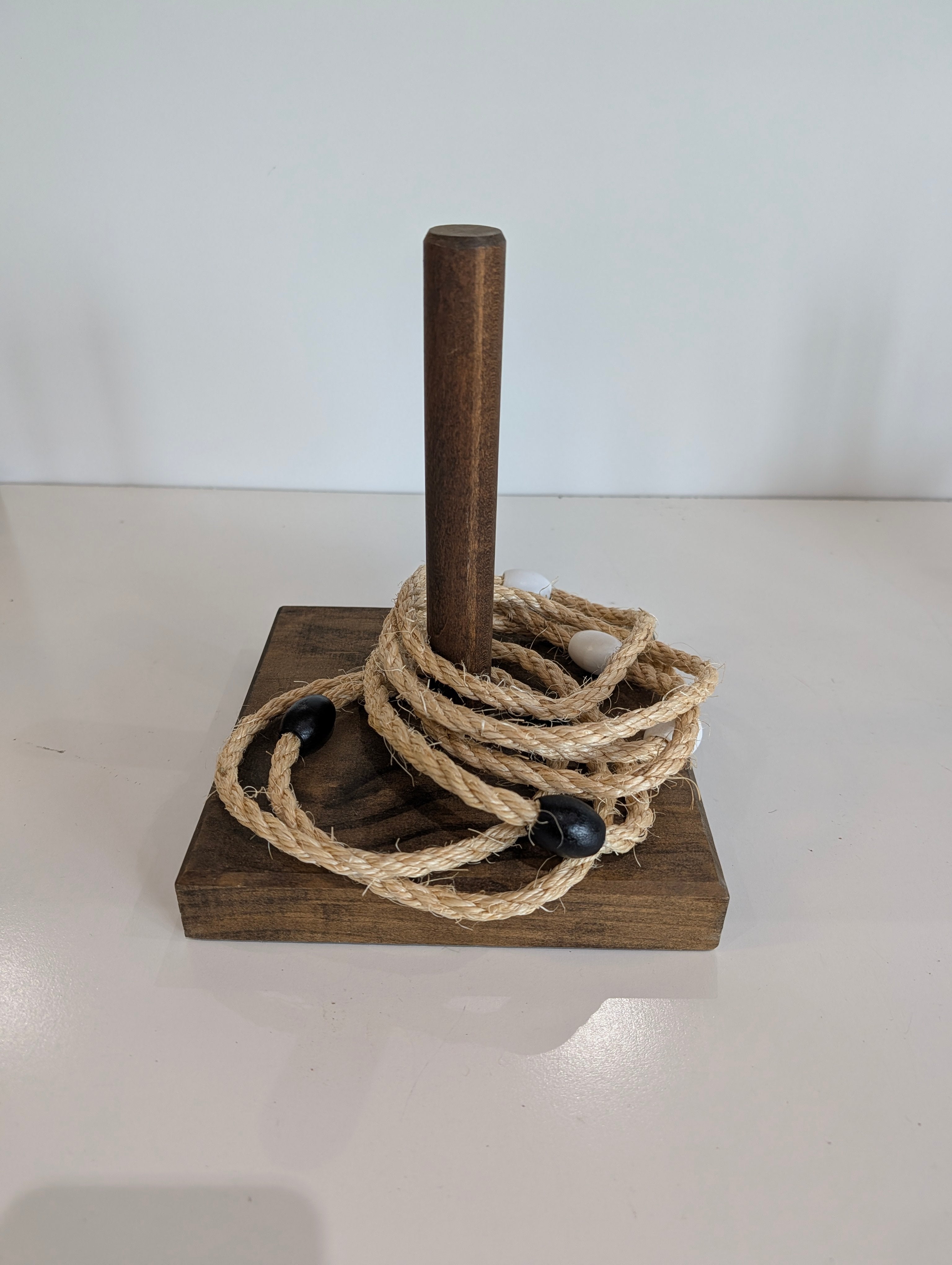 Wooden Ring Toss Game Set Rope Rings Single Peg Yard Game Outdoor Rustic
