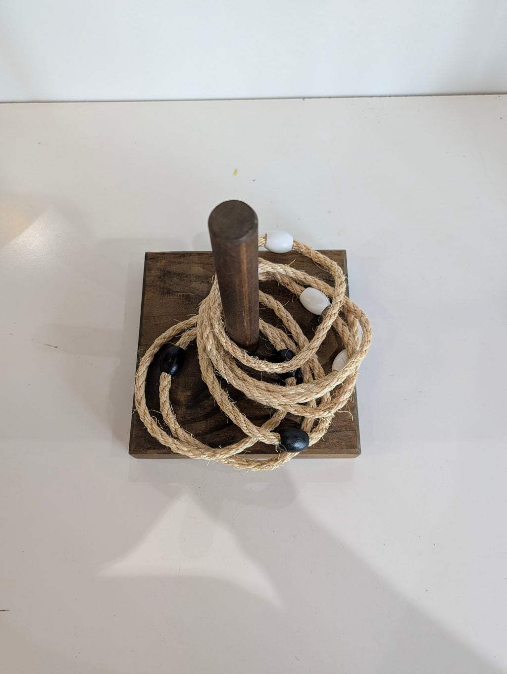 Wooden Ring Toss Game Set Rope Rings Single Peg Yard Game Outdoor Rustic