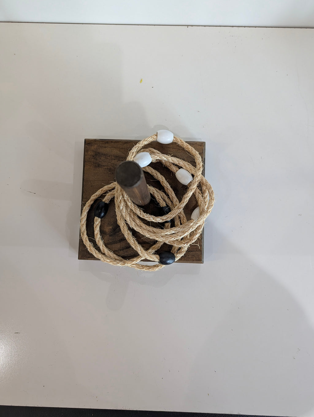 Wooden Ring Toss Game Set Rope Rings Single Peg Yard Game Outdoor Rustic