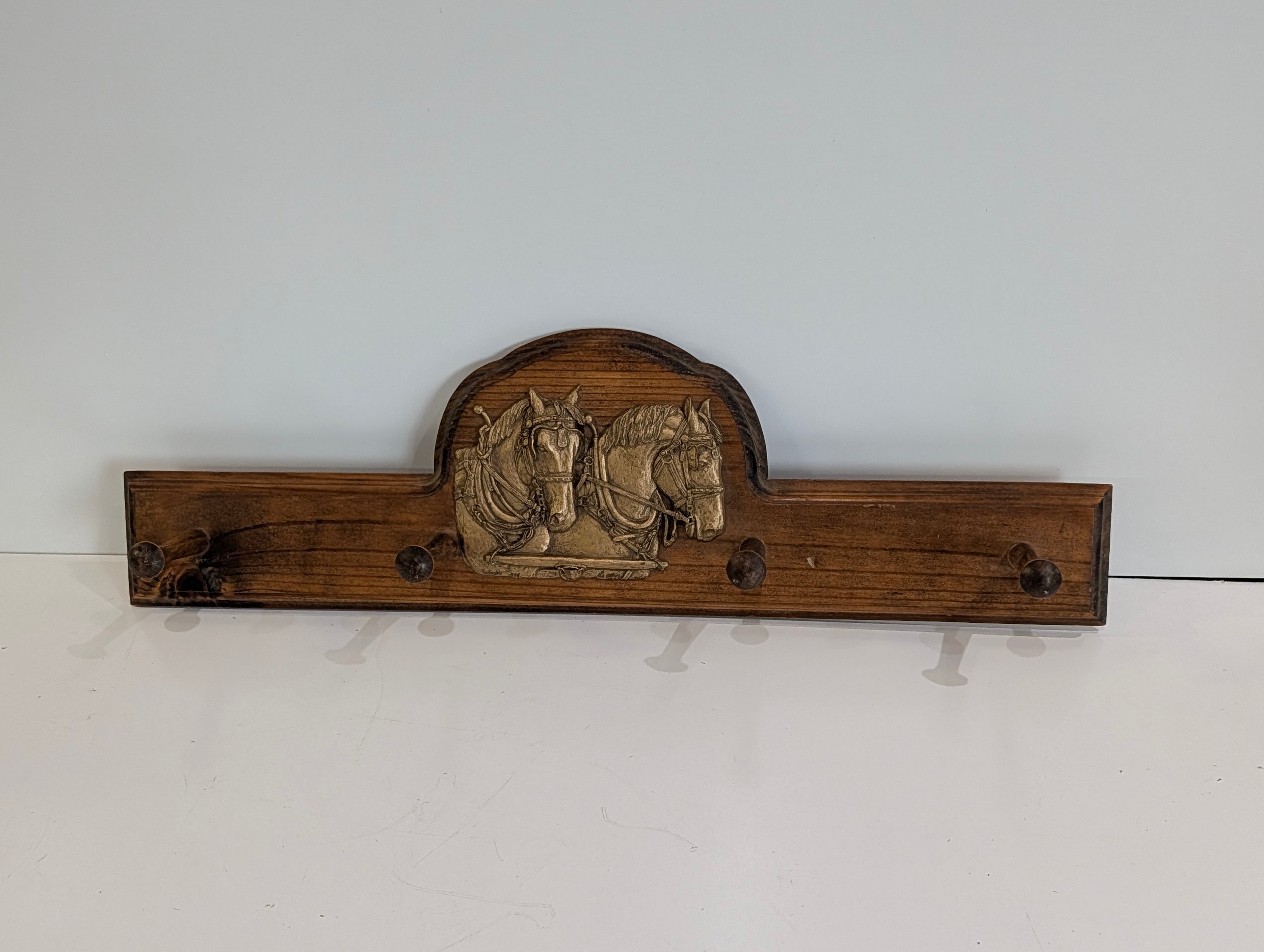Vintage Wooden Wall Coat Rack Horse Relief Judy Vargas Studio Rustic Decor