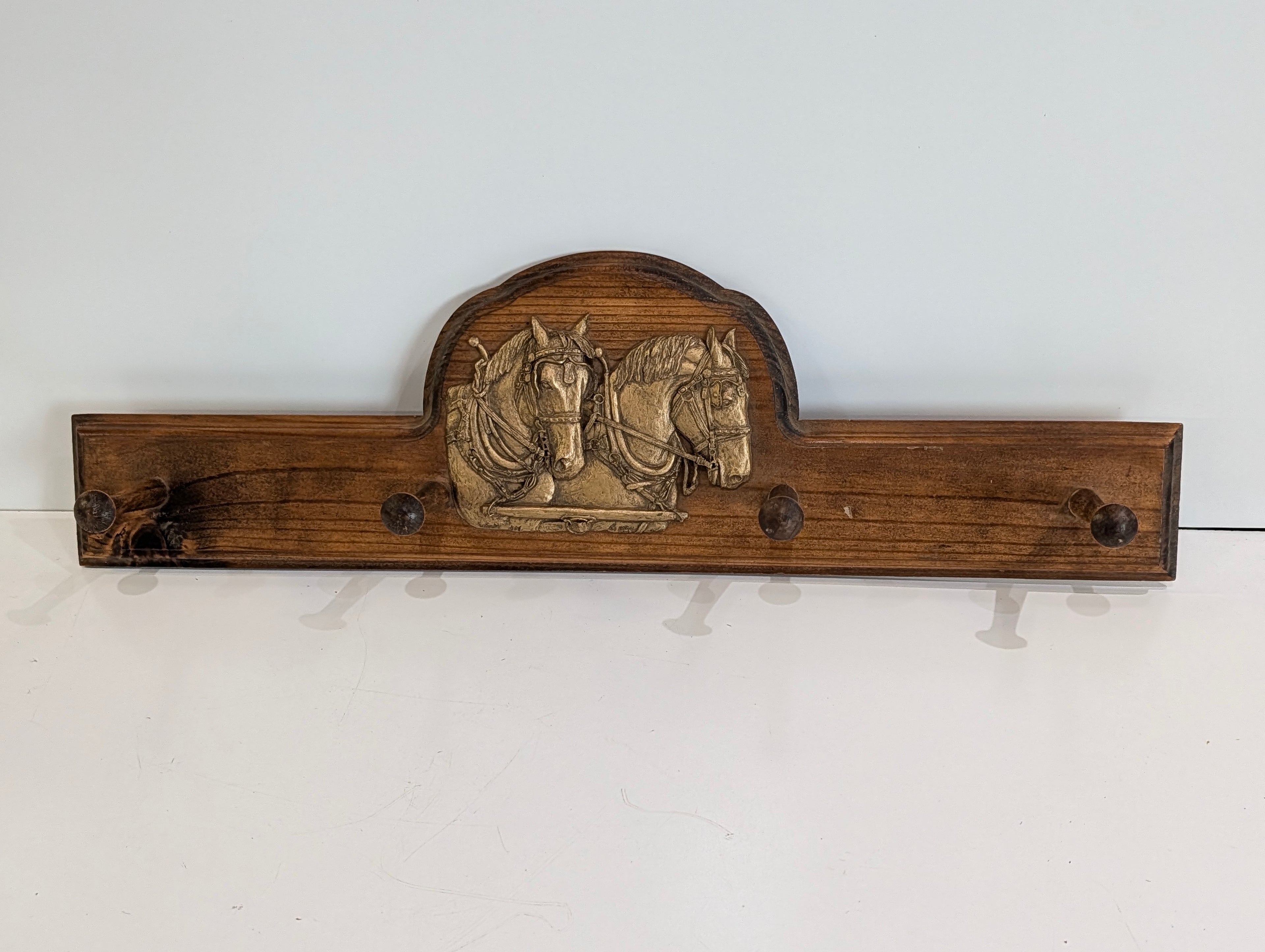 Vintage Wooden Wall Coat Rack Horse Relief Judy Vargas Studio Rustic Decor