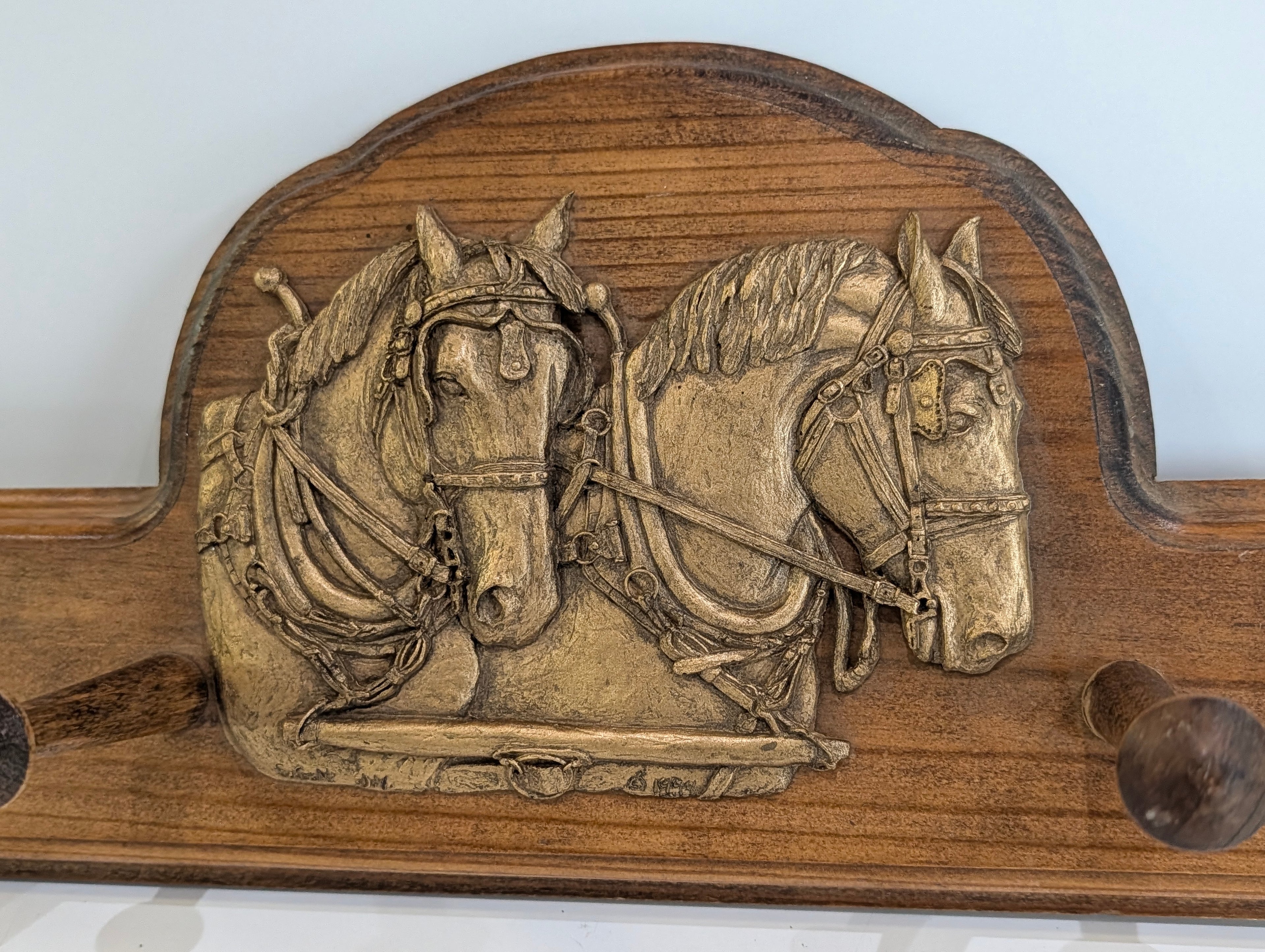 Vintage Wooden Wall Coat Rack Horse Relief Judy Vargas Studio Rustic Decor