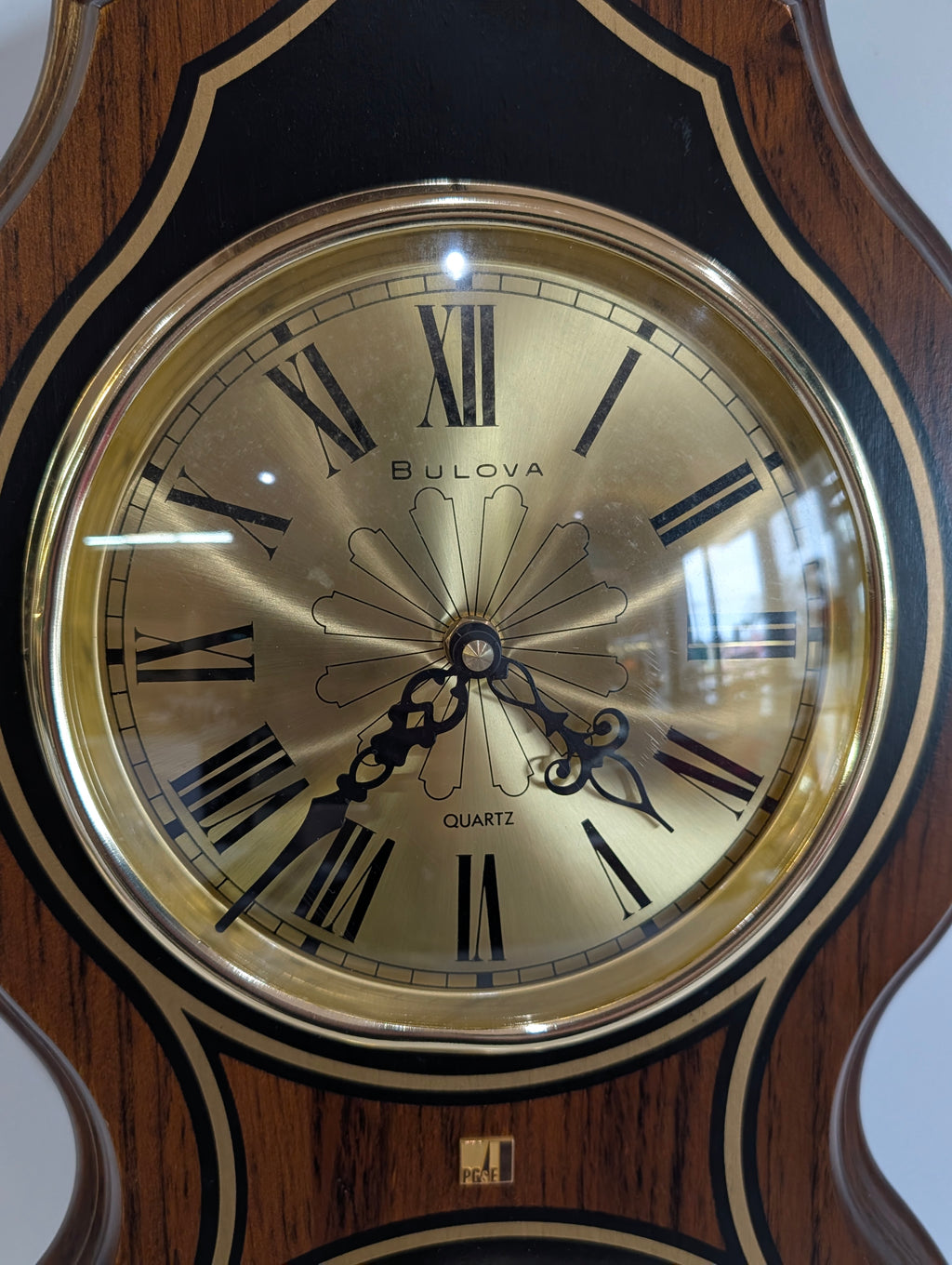 Vintage Bulova Quartz Wall Clock Barometer Thermometer Wood Weather Station