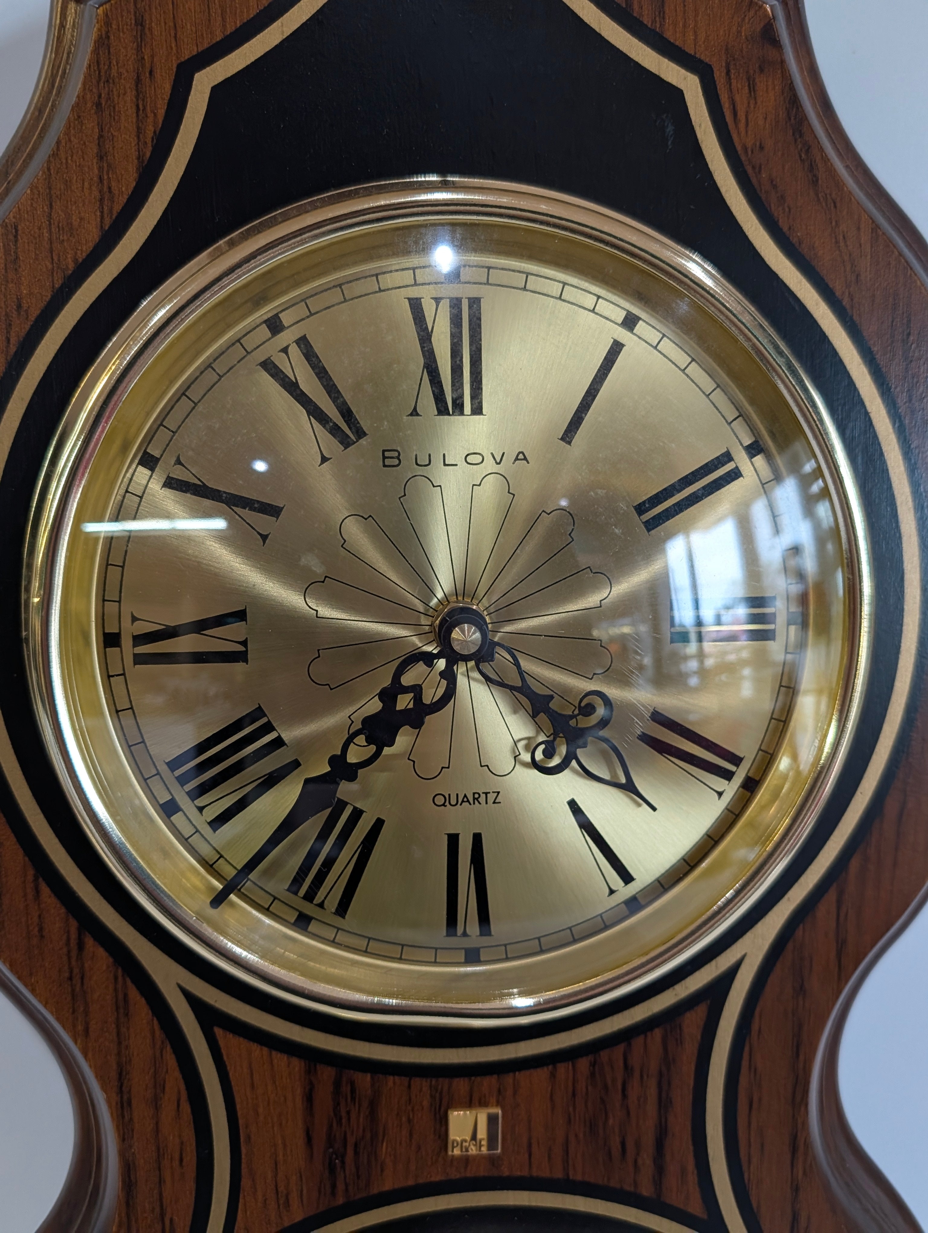 Vintage Bulova Quartz Wall Clock Barometer Thermometer Wood Weather Station