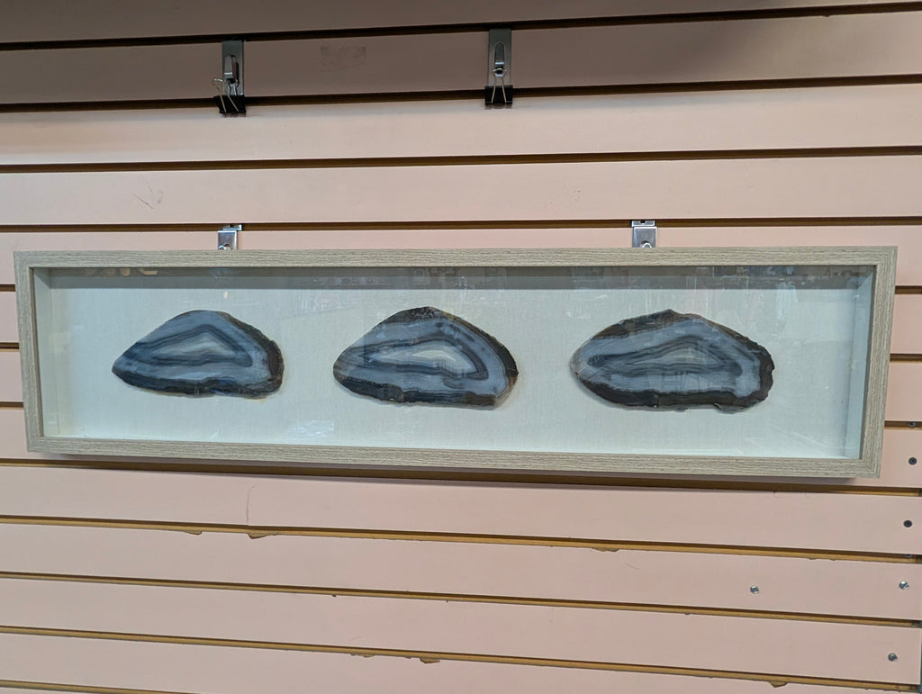 Framed Agate Slice Wall Art Natural Stone Shadow Box Decor Modern Display
