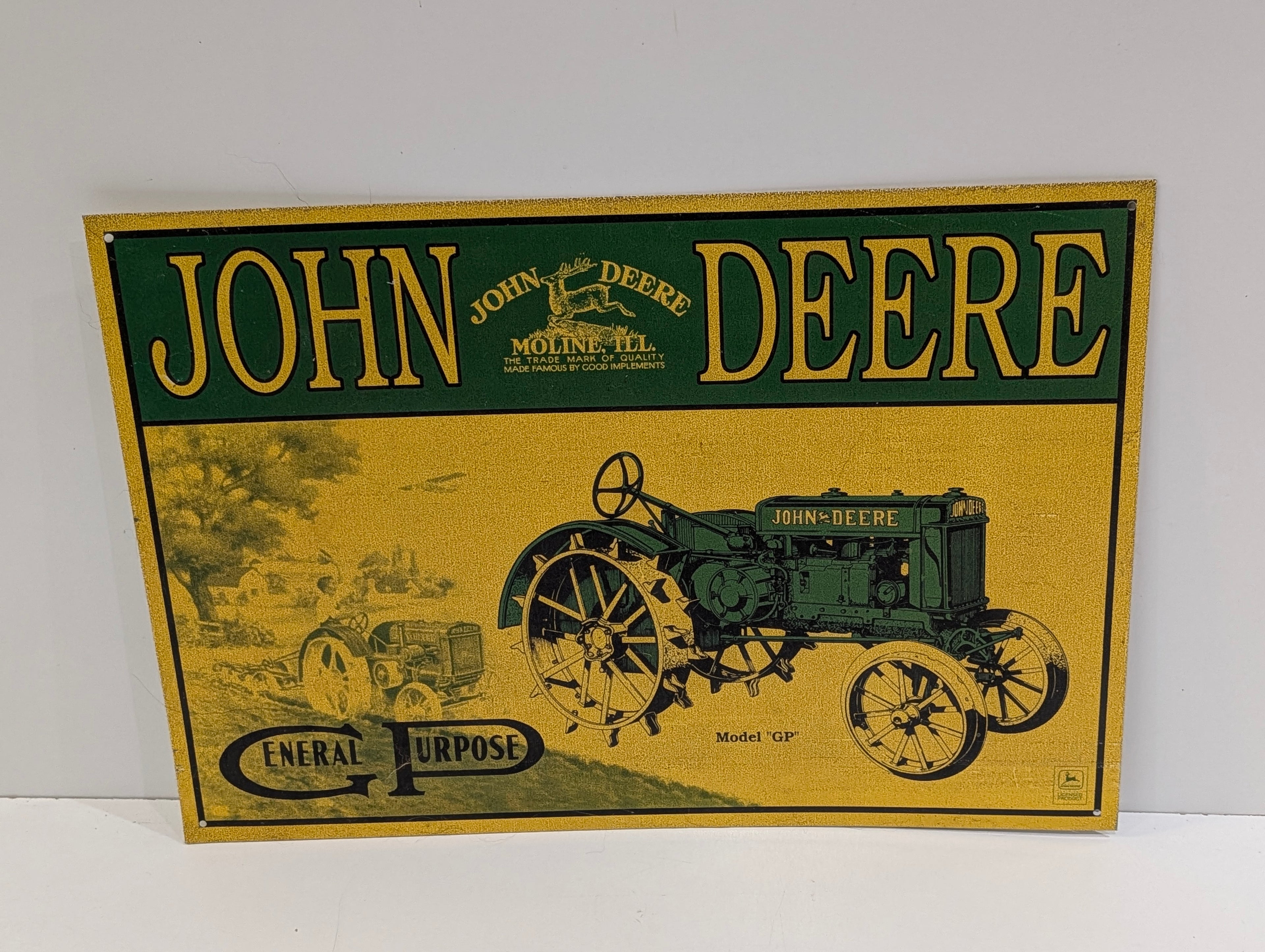 Vintage John Deere General Purpose Tractor Metal Sign Farm Decor Moline IL