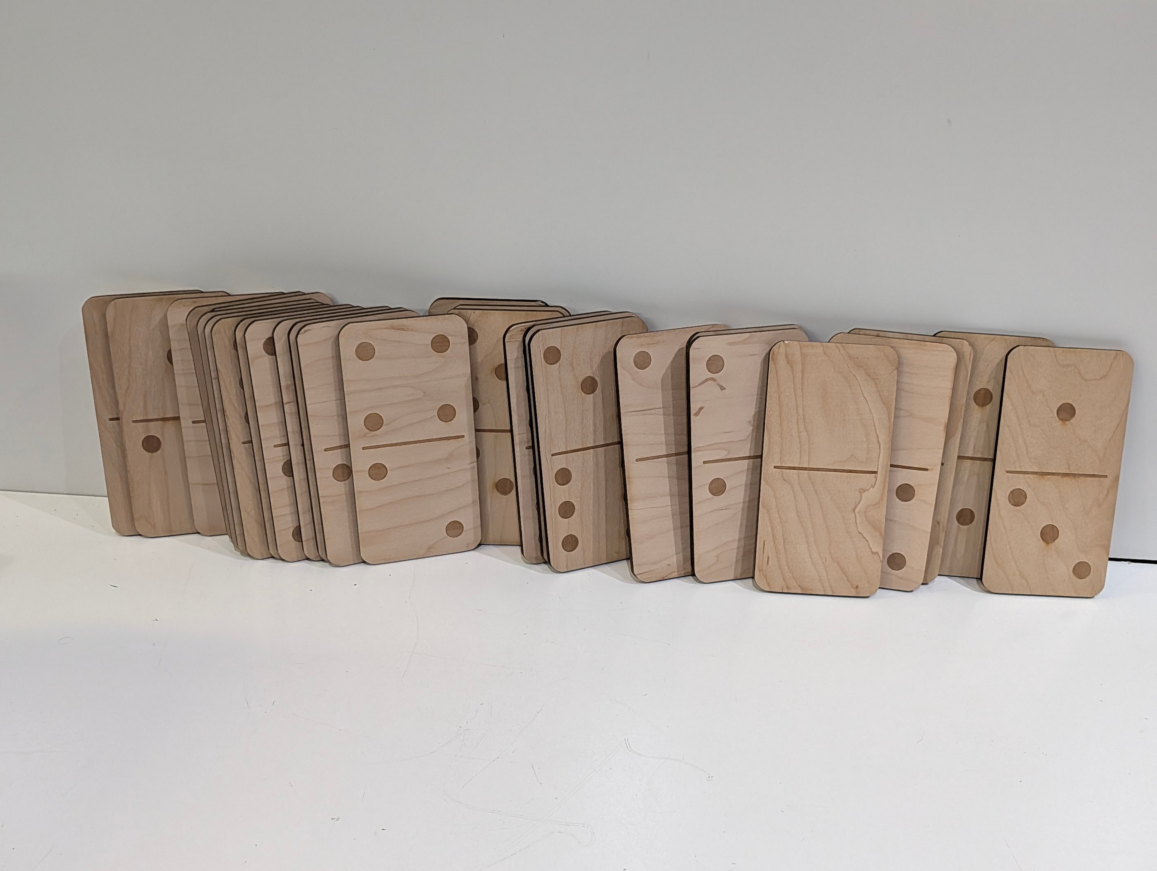 Vintage Wooden Dominoes Game Set Large Natural Wood Tiles Classic Family Set