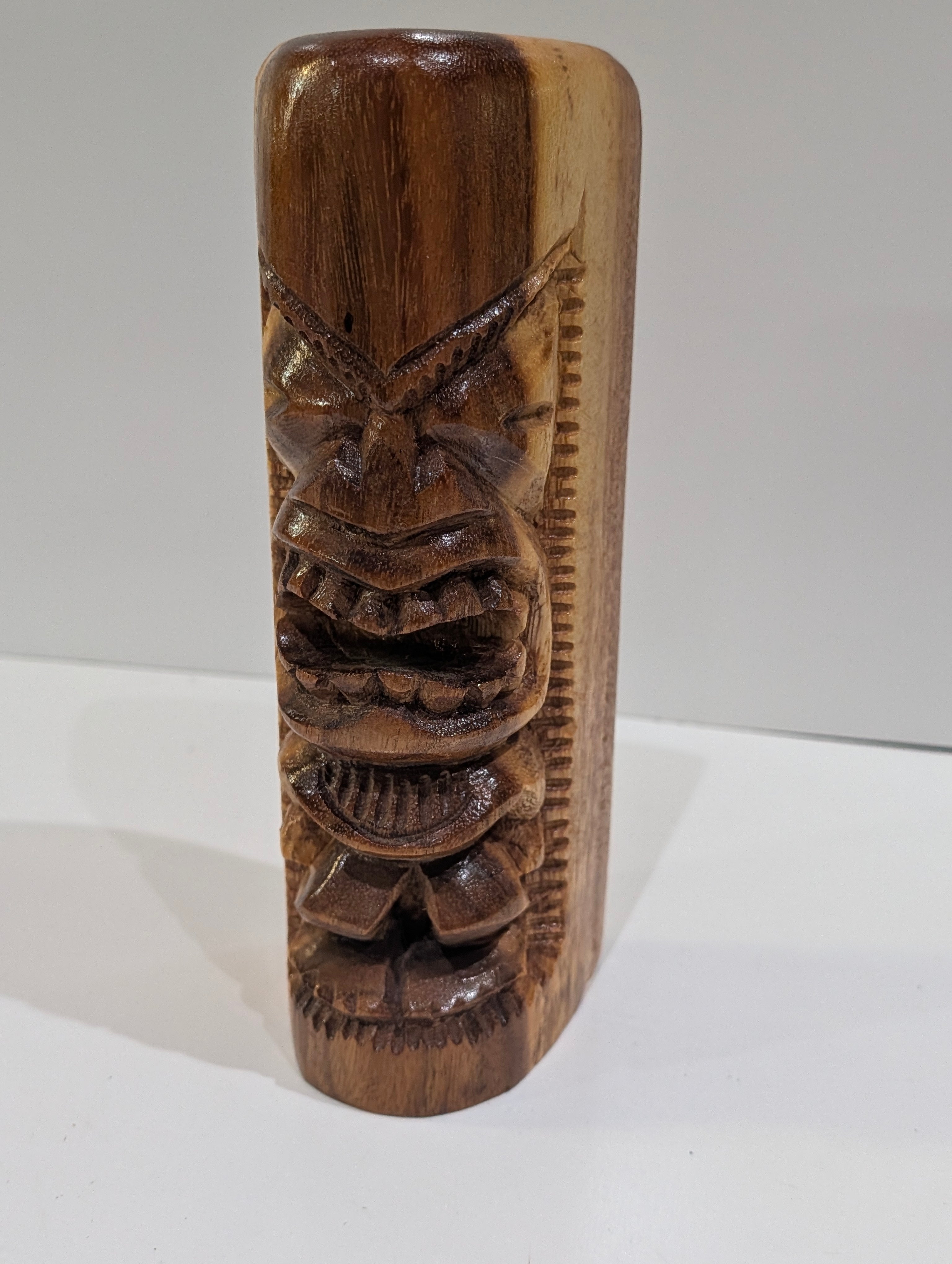 Vintage Hand Carved Wooden Tiki Statue 10 Inch Tribal Polynesian Decor