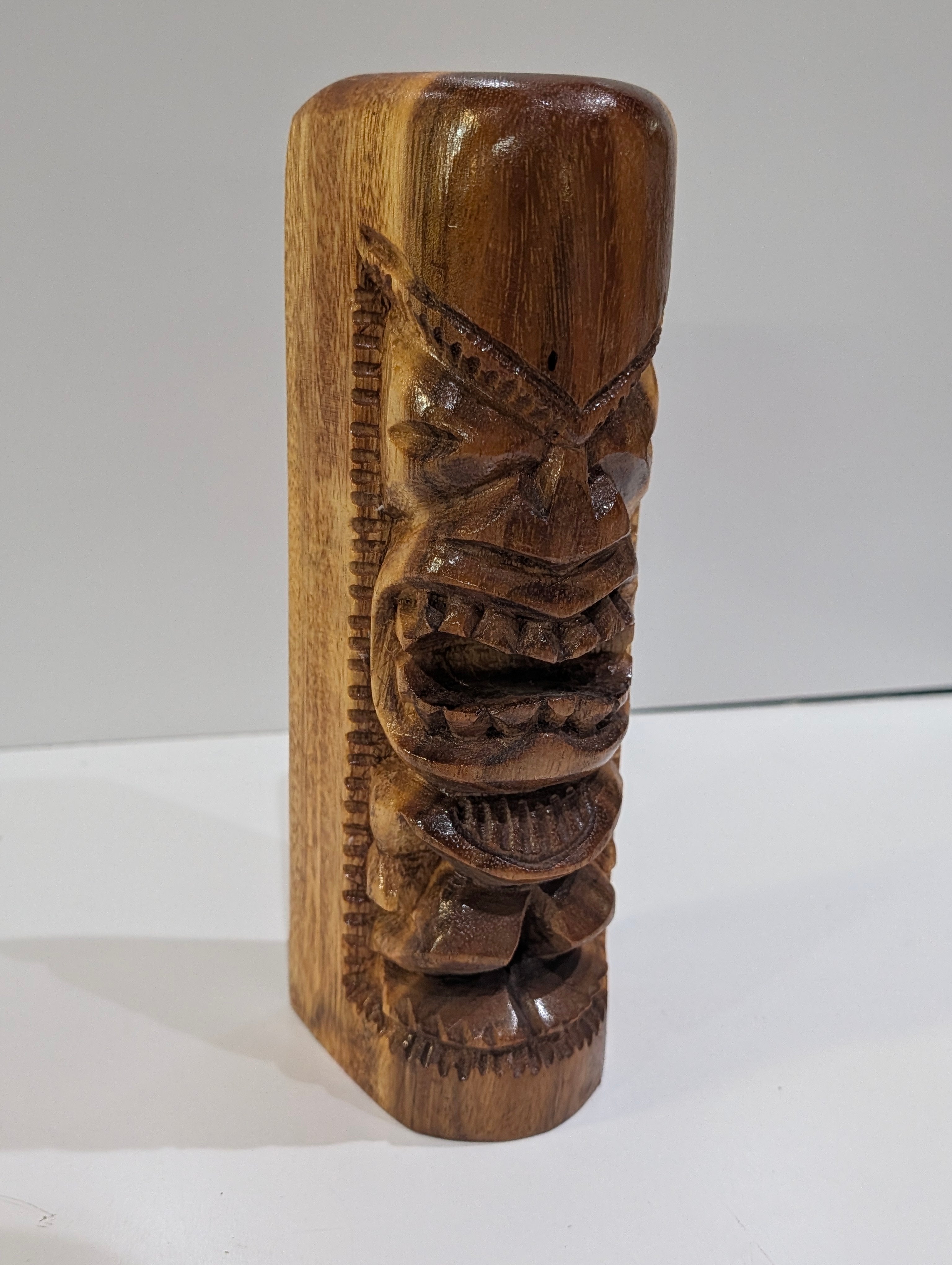 Vintage Hand Carved Wooden Tiki Statue 10 Inch Tribal Polynesian Decor