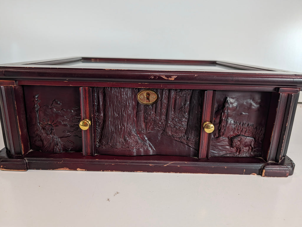 Danbury Mint State Quarter Display Case Wood Glass Top Coin Storage Box Drawer