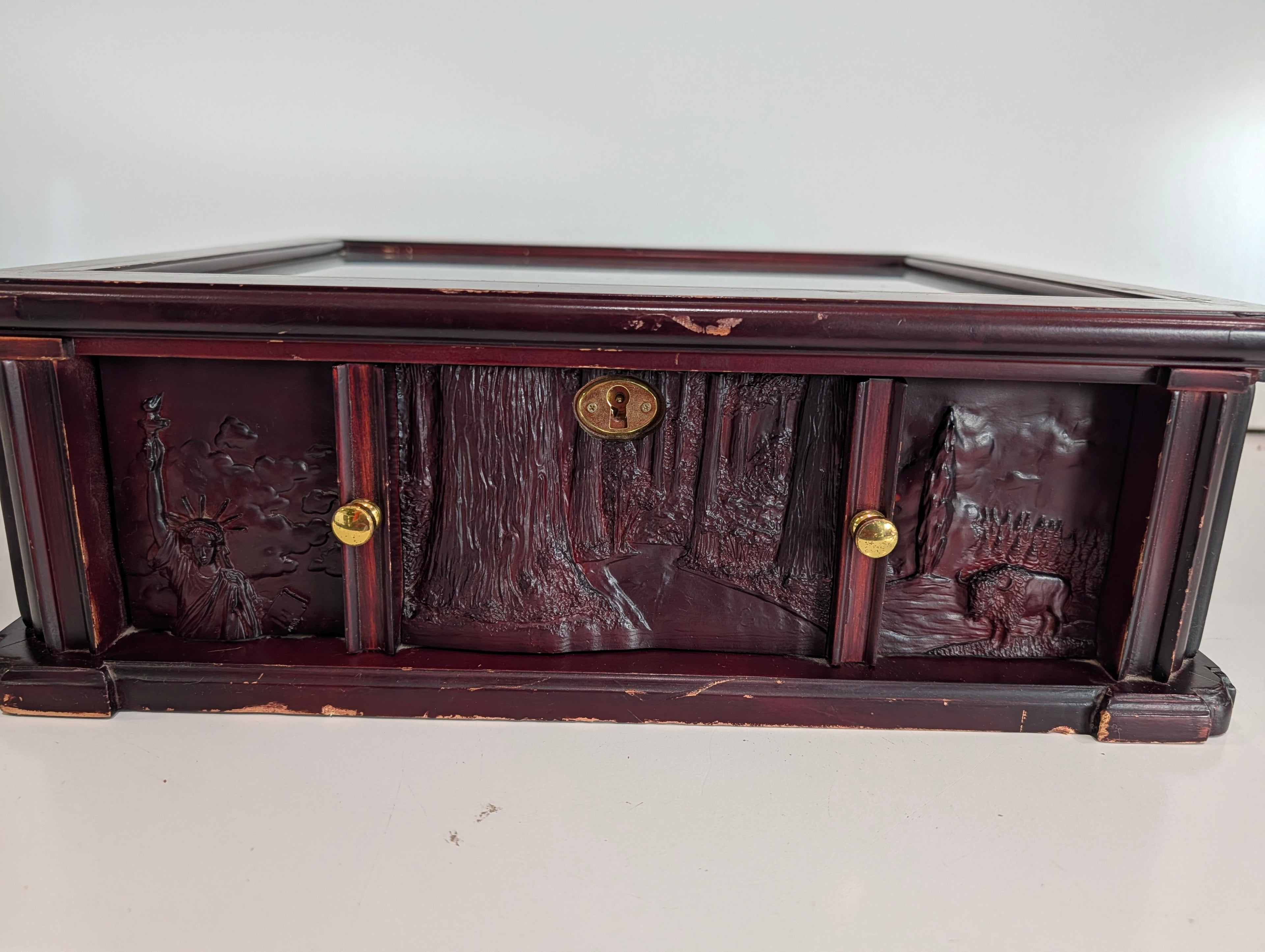 Danbury Mint State Quarter Display Case Wood Glass Top Coin Storage Box Drawer