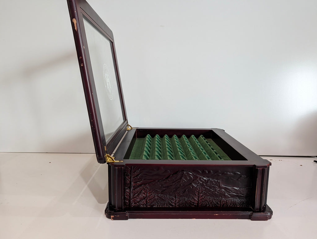 Danbury Mint State Quarter Display Case Wood Glass Top Coin Storage Box Drawer
