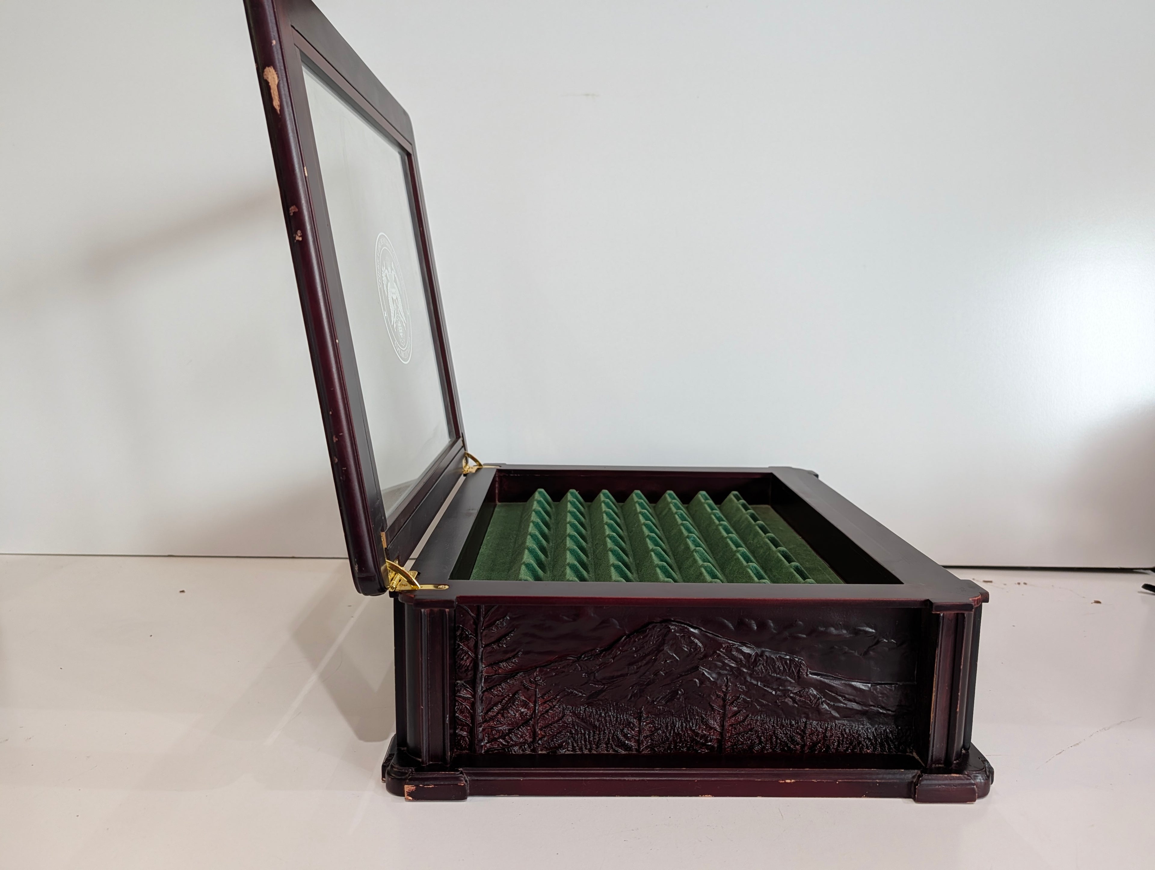 Danbury Mint State Quarter Display Case Wood Glass Top Coin Storage Box Drawer