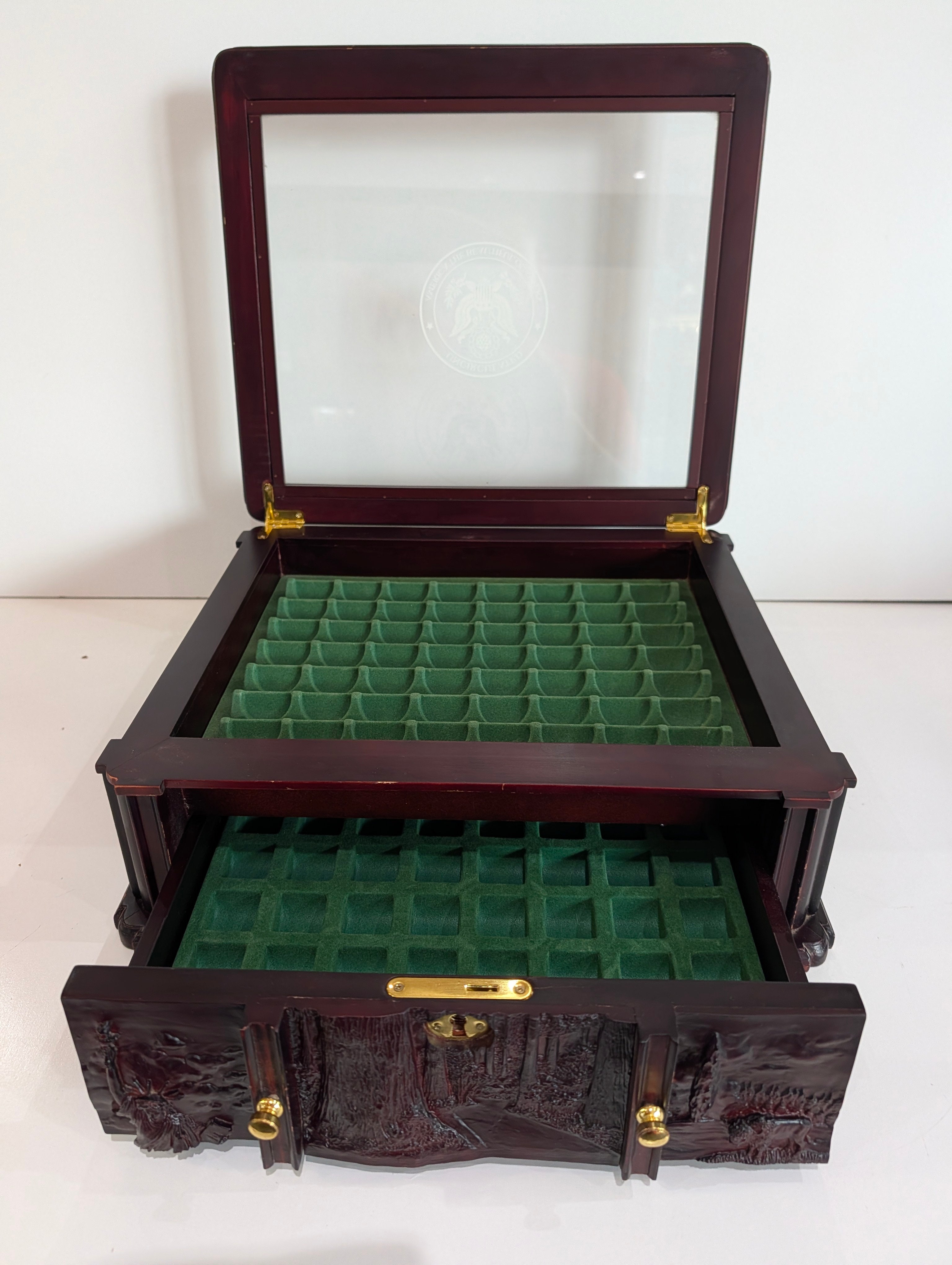 Danbury Mint State Quarter Display Case Wood Glass Top Coin Storage Box Drawer