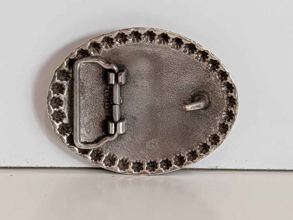 Vintage Western Cowboy Rodeo Horse Rider Belt Buckle Silver Tone Floral Engraved