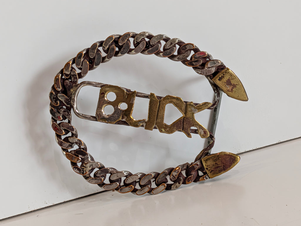 Vintage Buck Chain Link Belt Buckle Brass Steel Heavy Biker Punk Style