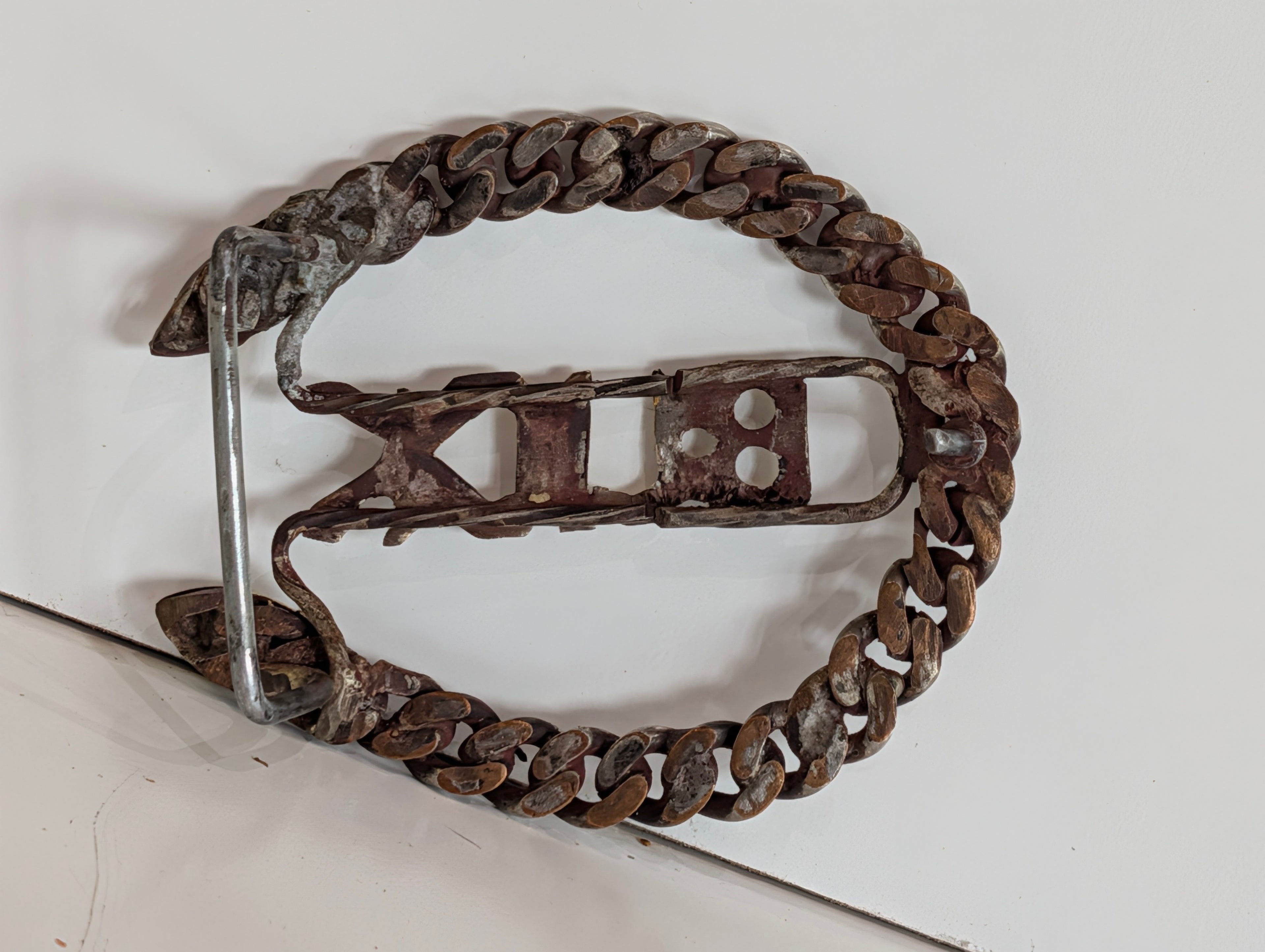 Vintage Buck Chain Link Belt Buckle Brass Steel Heavy Biker Punk Style