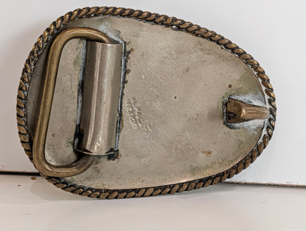 Vintage Western Buffalo Head Belt Buckle Engraved Silver Tone Rodeo Cowboy
