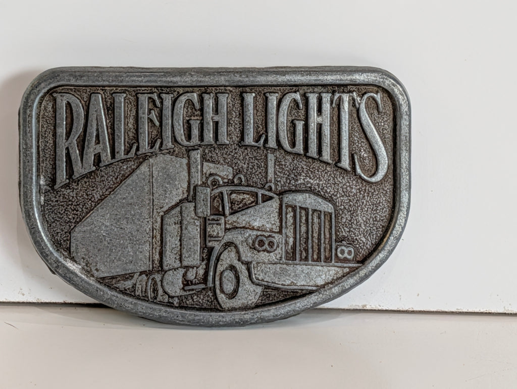 Vintage Raleigh Lights Semi Truck Belt Buckle Pewter Tone Trucker Rig