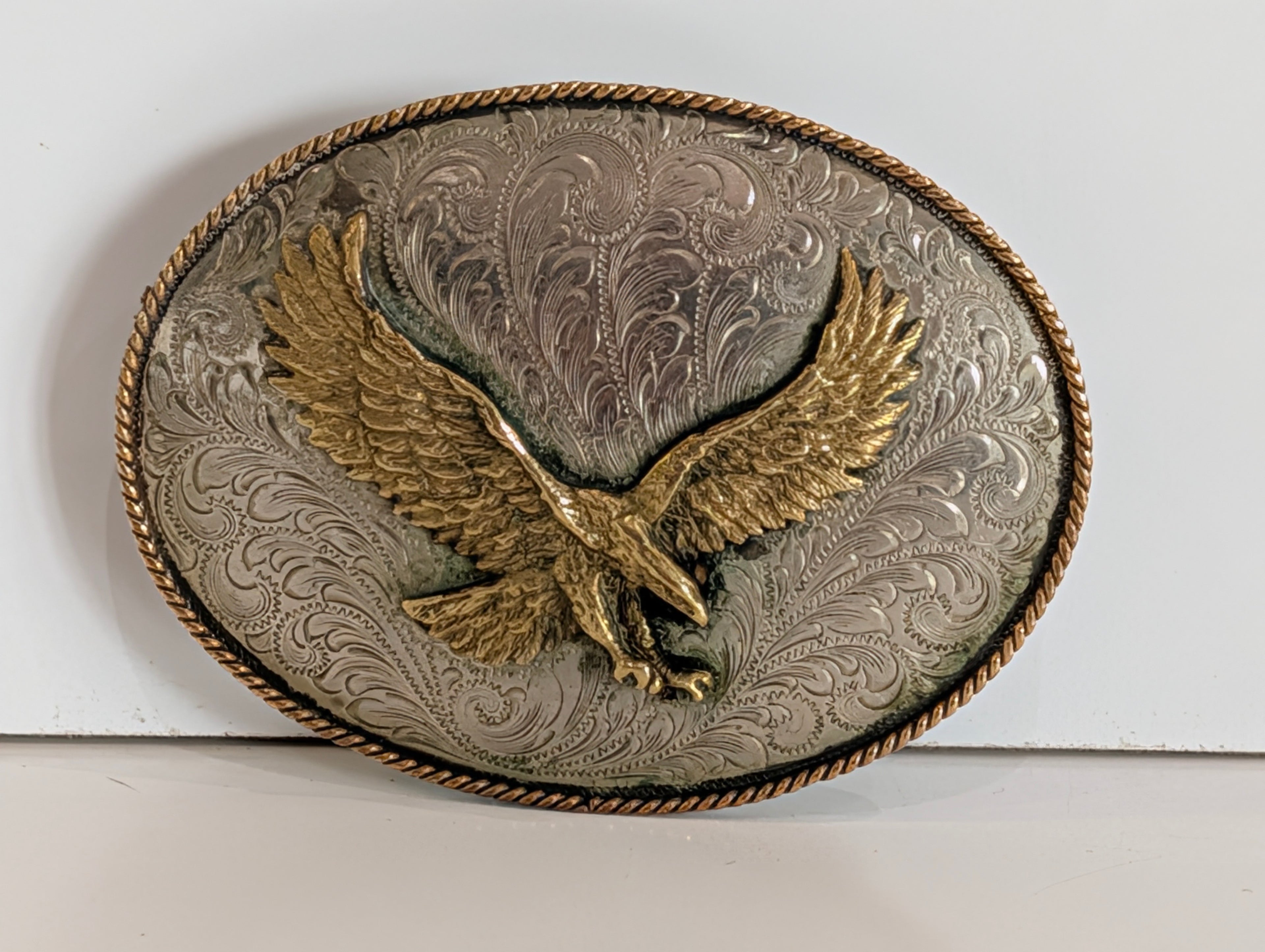 Vintage Harris Western Eagle Belt Buckle Gold Tone Flying Eagle Design