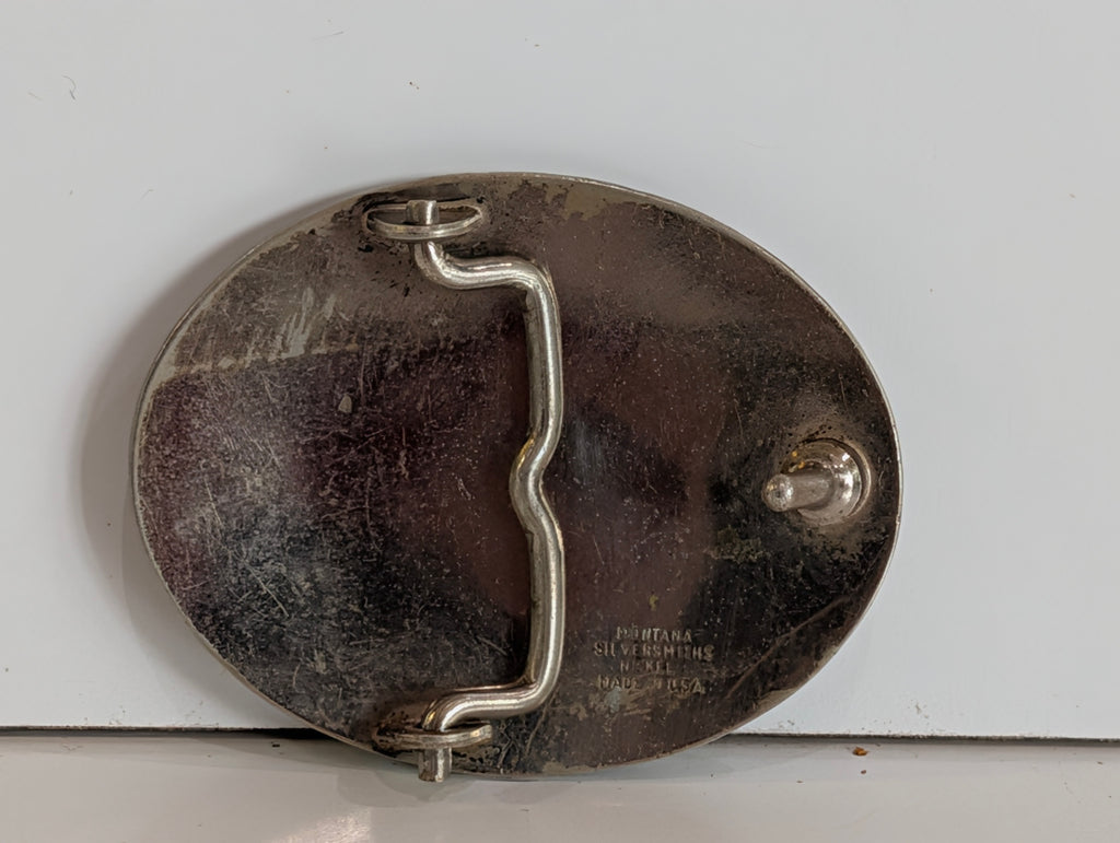 Vintage Montana Silversmiths Bucking Bronco Belt Buckle Floral Engraved USA