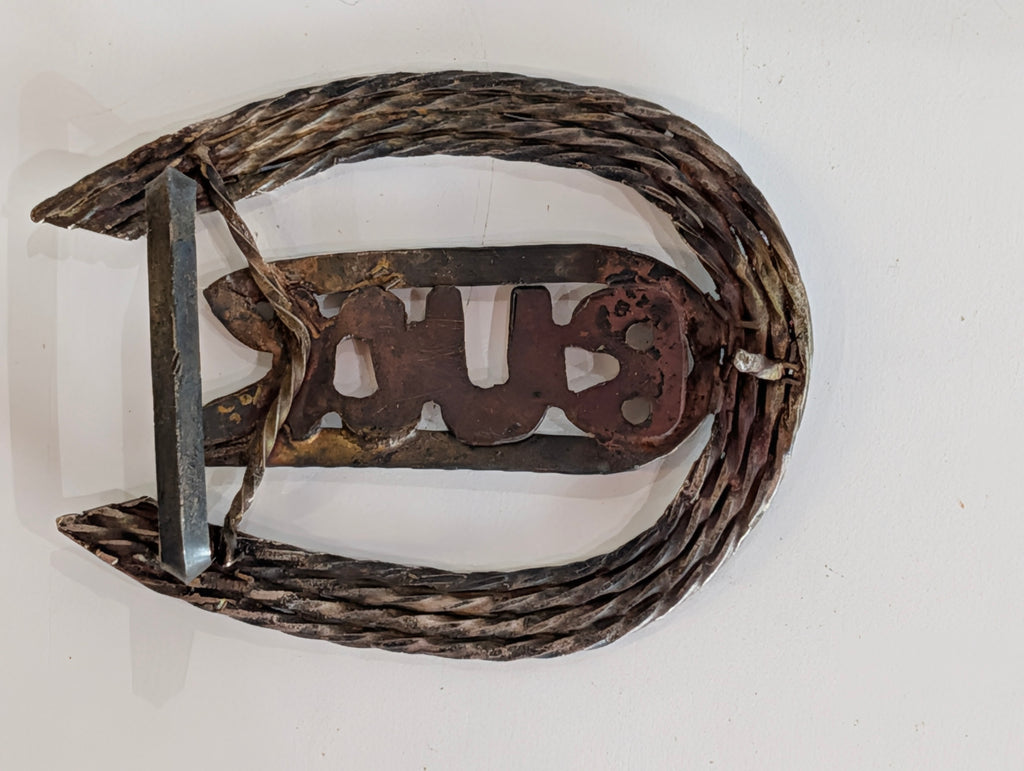 Vintage Western Cowboy Belt Buckle Buck Text Rope Design Rustic Metal Buckle