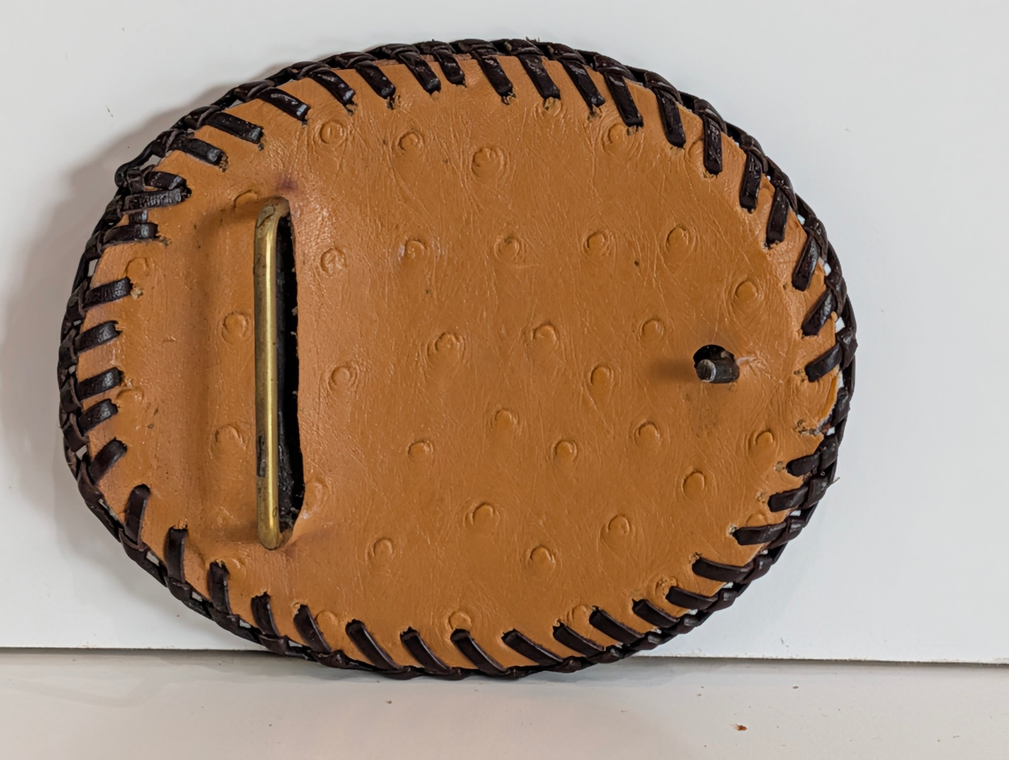 Vintage Hand Tooled Leather Western Belt Buckle Buck Initials Cowboy Gear