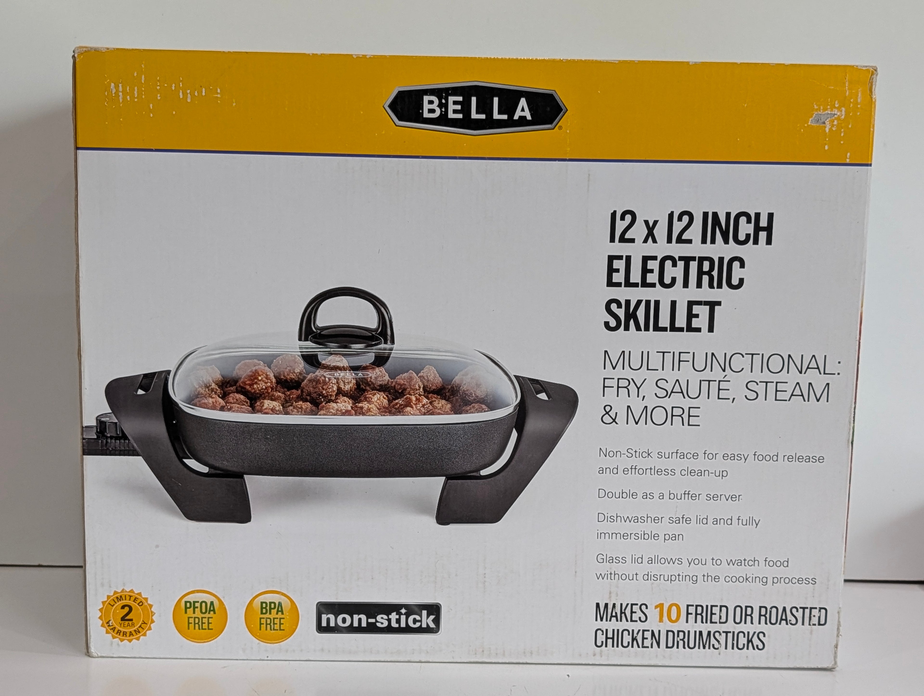 Bella 12x12 Inch Electric Skillet Non Stick Multifunction Fry Saute Steam