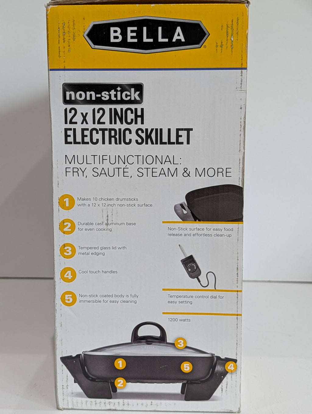 Bella 12x12 Inch Electric Skillet Non Stick Multifunction Fry Saute Steam