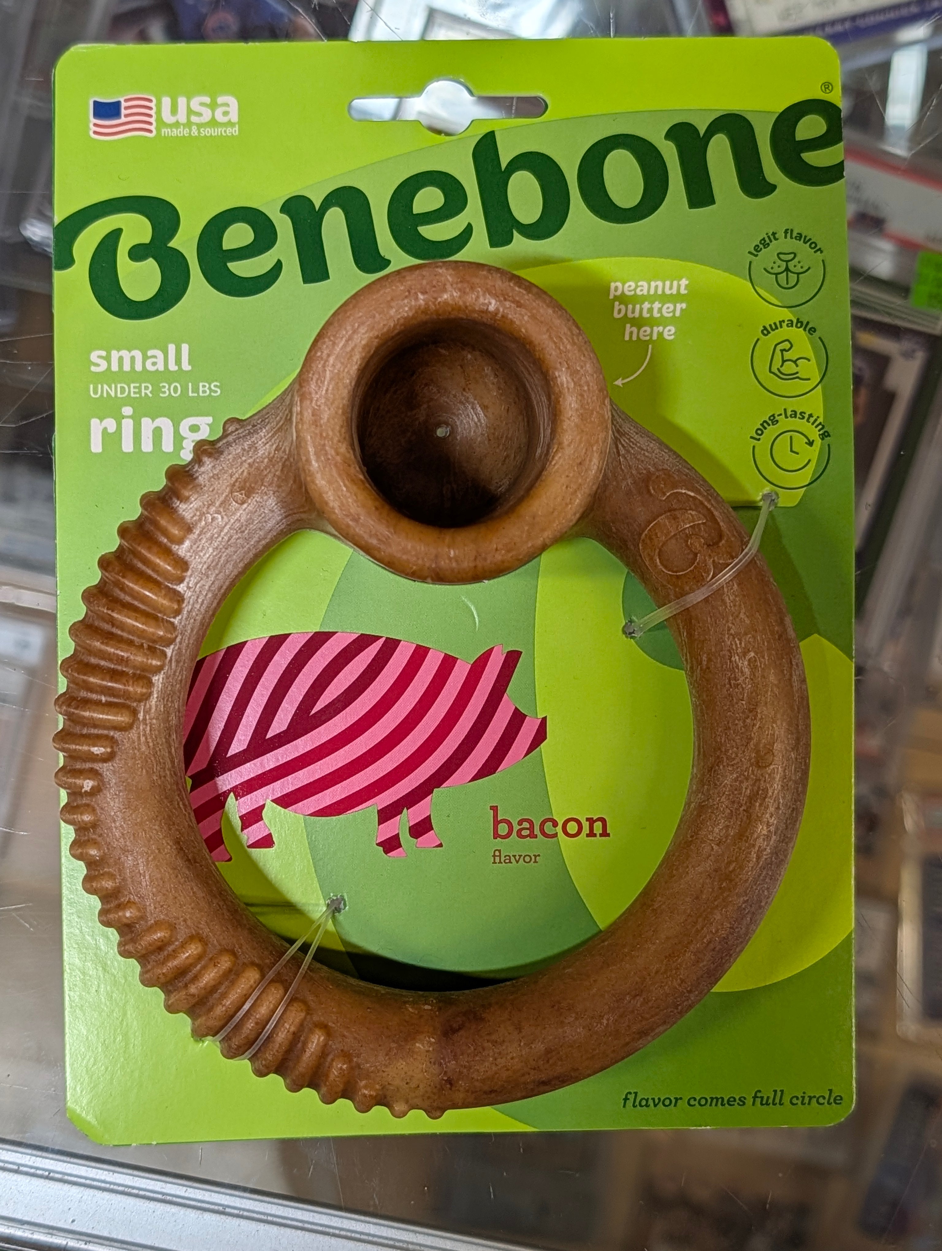 Benebone Small Ring Dog Chew Bacon Flavor Durable Nylon Toy Under 30 Lbs