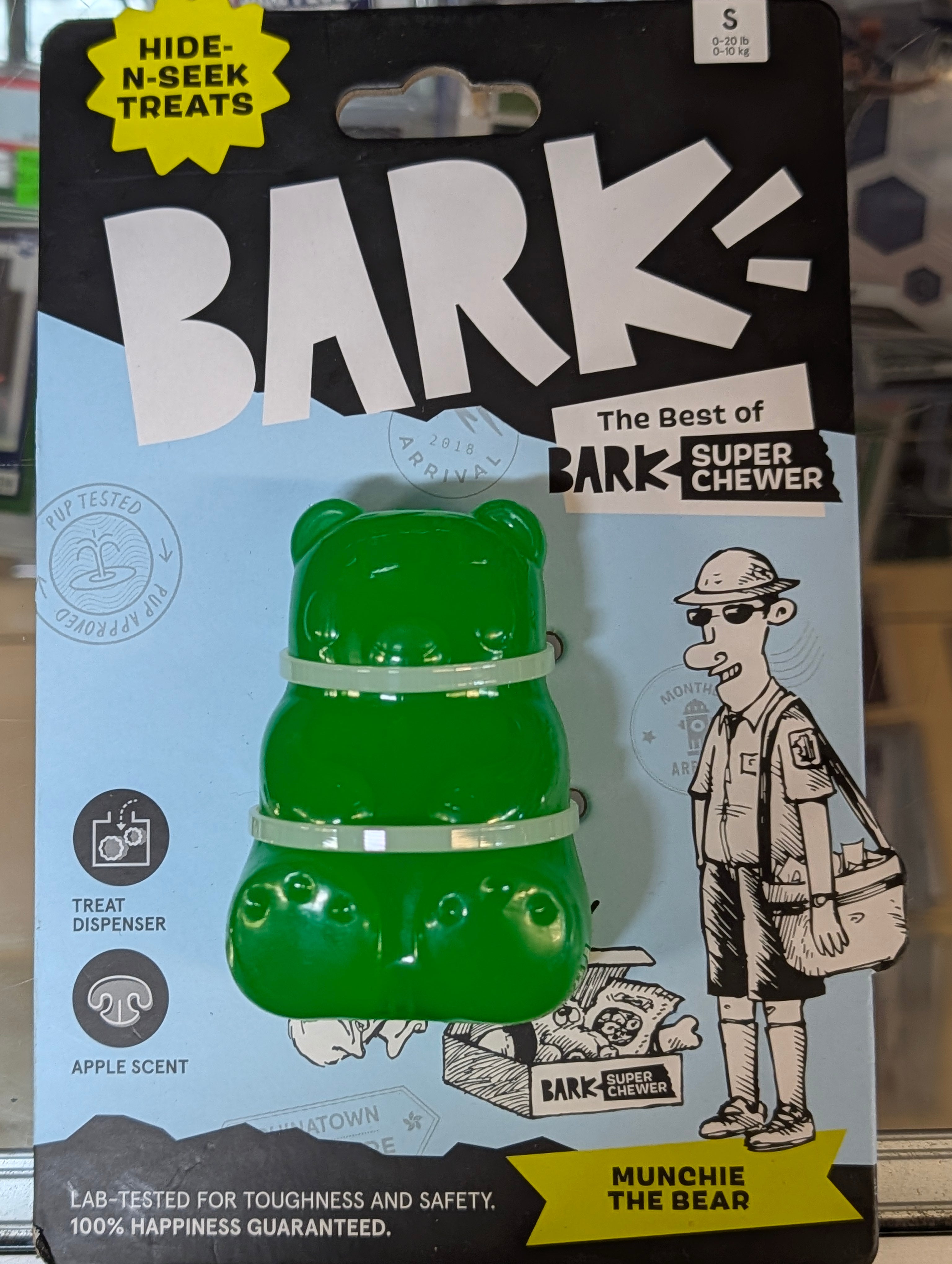 BARK Super Chewer Munchie The Bear Treat Dispenser Dog Toy Apple Scent Small