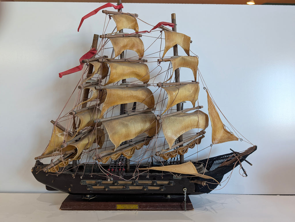 Vintage Spanish Frigate Model Ship 1780 Wooden Sailing Ship Display Nautical